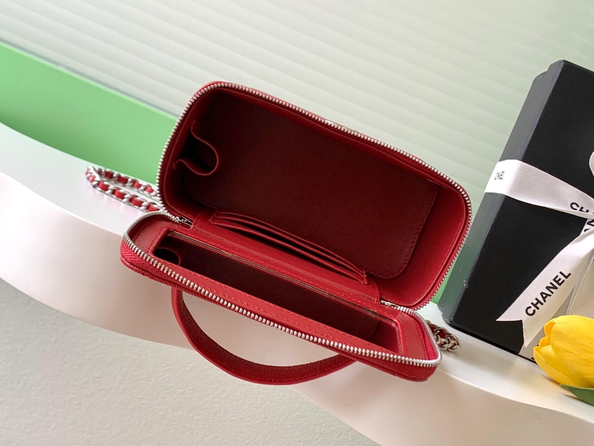 Chanel Small Top Handle Long Vanity Case with Chain Grained Calfskin Caviar Leather - Image 12