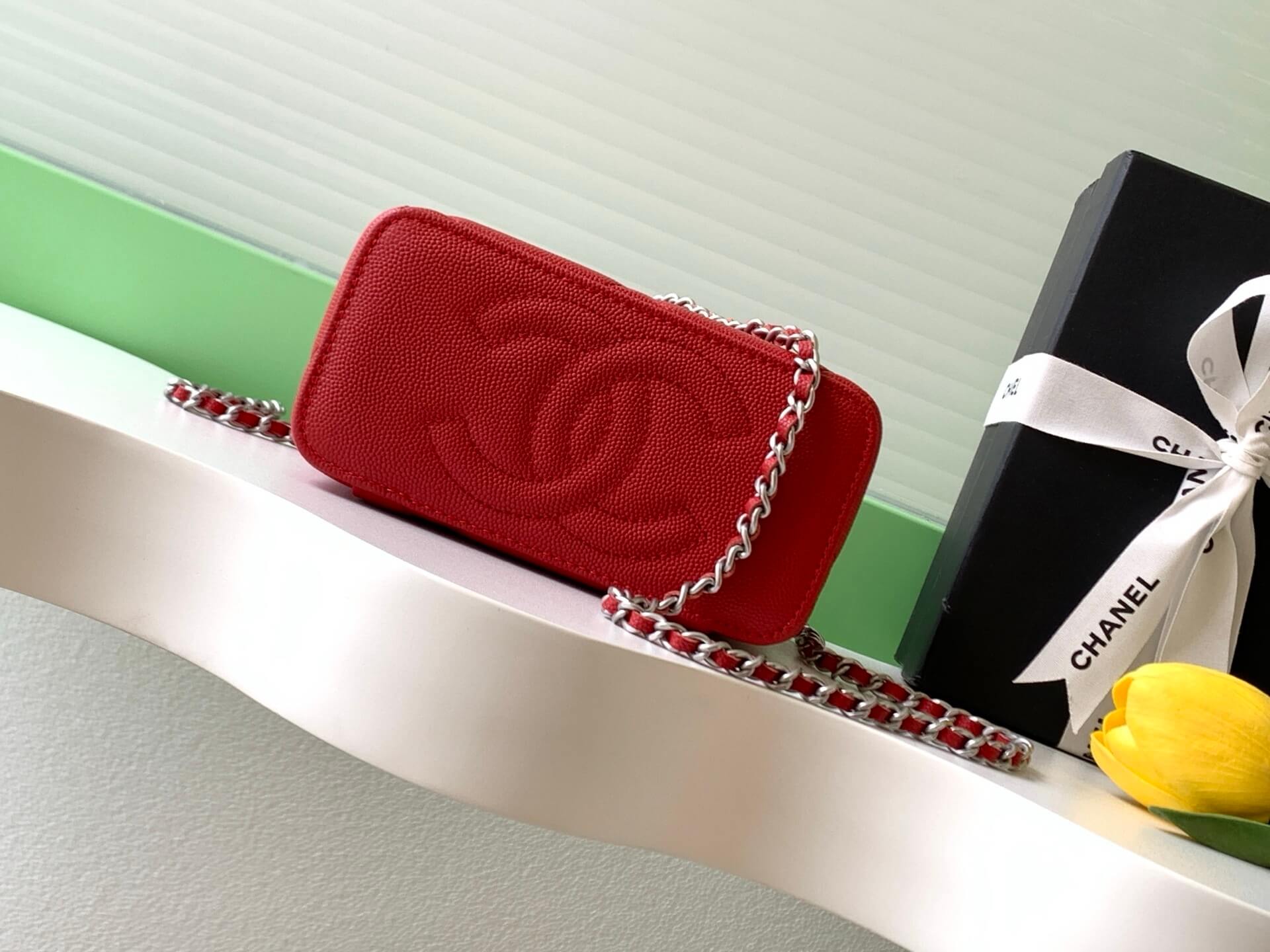 Chanel Small Top Handle Long Vanity Case with Chain Grained Calfskin Caviar Leather - Image 18