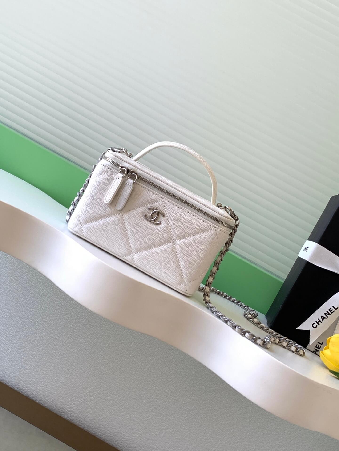 Chanel Small Top Handle Long Vanity Case with Chain Grained Calfskin Caviar Leather - Image 46