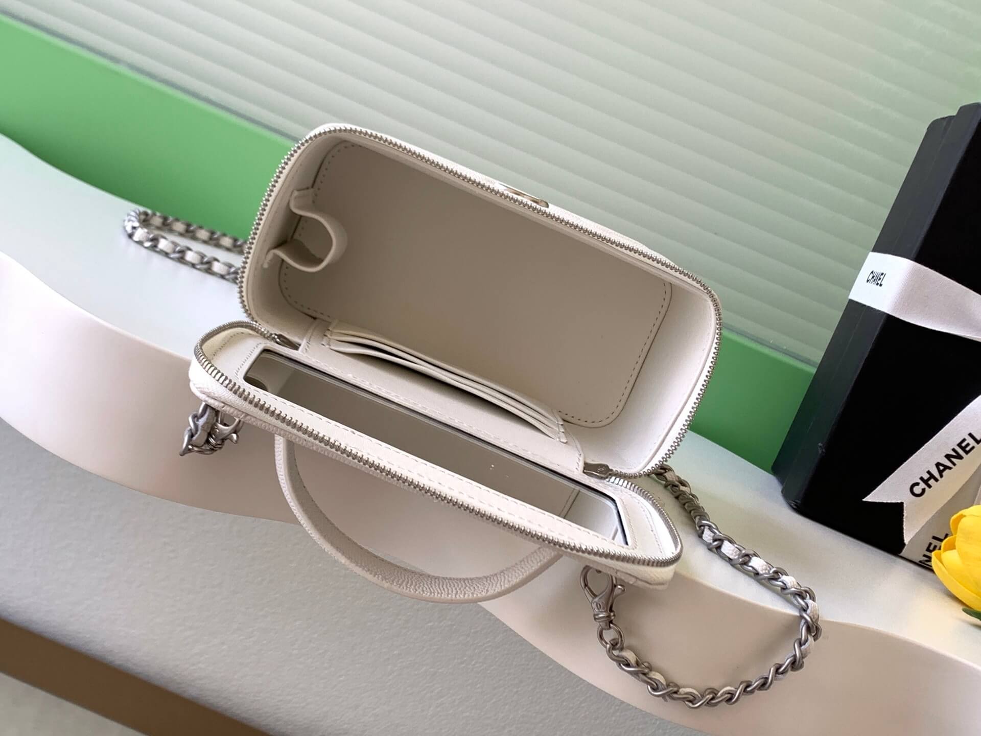 Chanel Small Top Handle Long Vanity Case with Chain Grained Calfskin Caviar Leather - Image 48