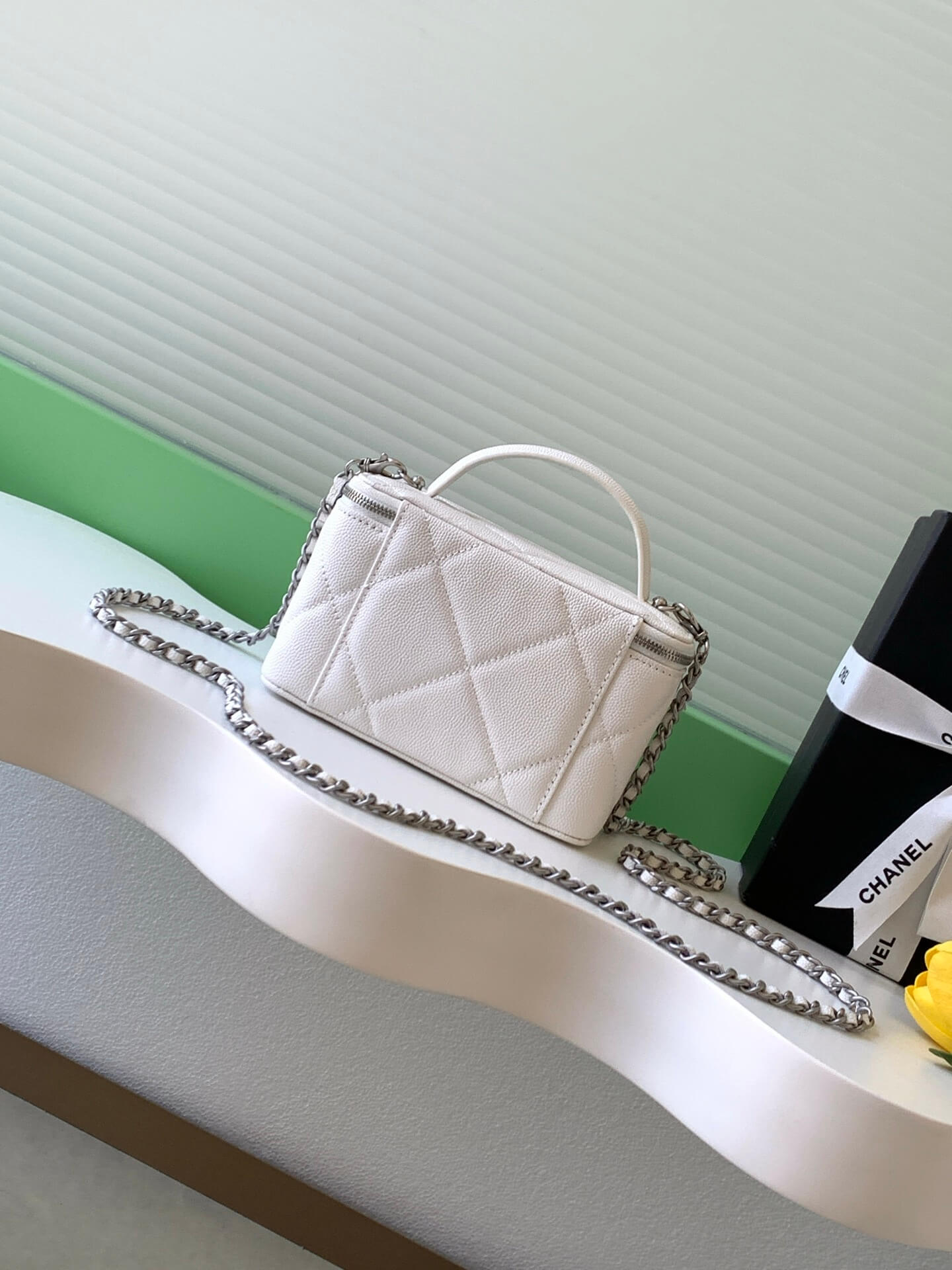 Chanel Small Top Handle Long Vanity Case with Chain Grained Calfskin Caviar Leather - Image 47