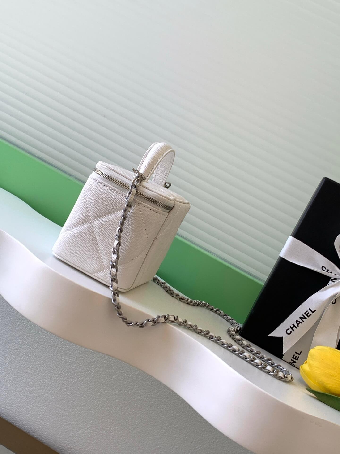 Chanel Small Top Handle Long Vanity Case with Chain Grained Calfskin Caviar Leather - Image 53