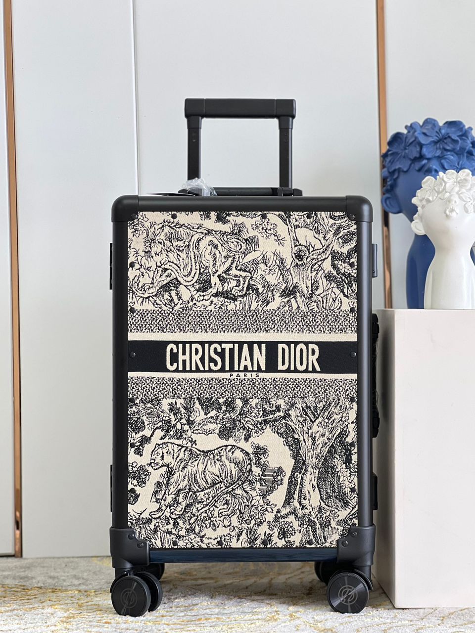 Dior Oblique Trolley Rolling Travel Bag Black