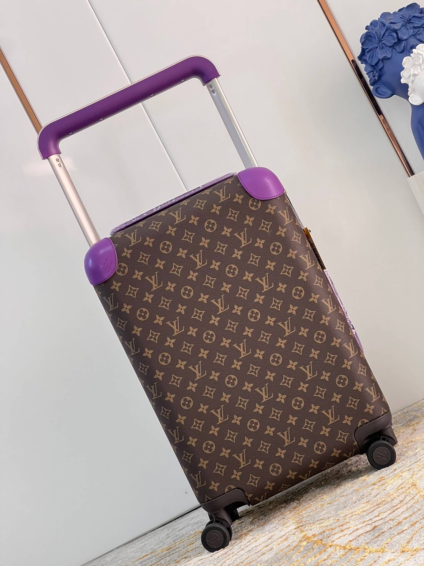Louis Vuitton LV Monogram Macassar Coated Canvas Horizon 55 Rolling Suitcase Travel Bag Purple M46777 Orange M12610 Green M12611 Red M12612 Fuchsia M12613 Blue M12614 Yellow