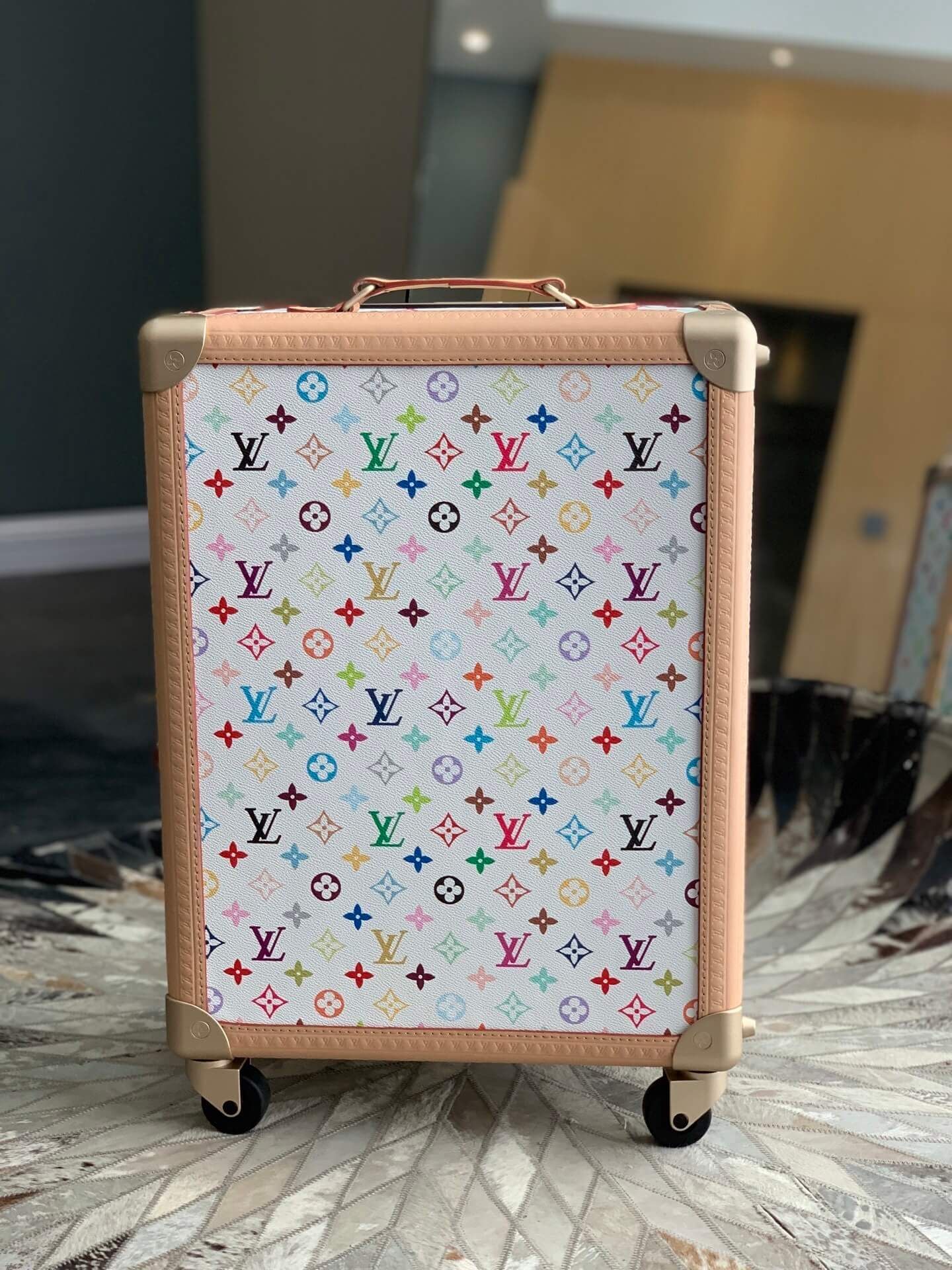 Louis Vuitton LV x TM Monogram coated canvas Rolling Trunk Travel Bag M13740 White Multicolor