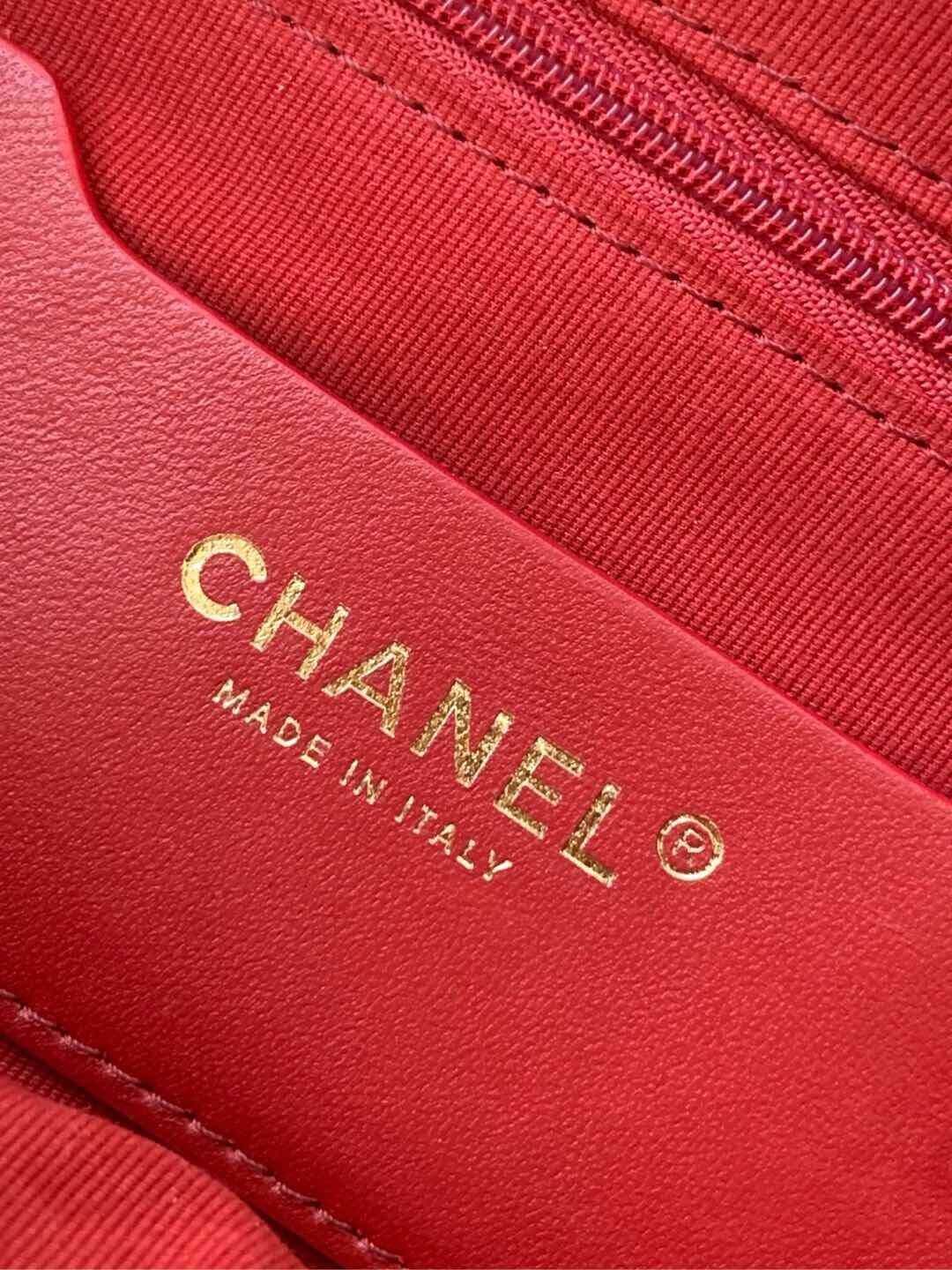 Chanel 24N Half-Moon Tweed & Gold Metal Red, Pink & Black & calfskin trim on the strap Crossbody Bag - Image 6