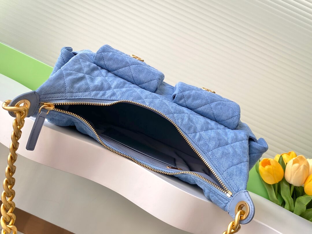 Chanel 25 Hobo Washed Denim with Aged Gold Hardware Small - Medium Shoulder Bag Blue - Image 12