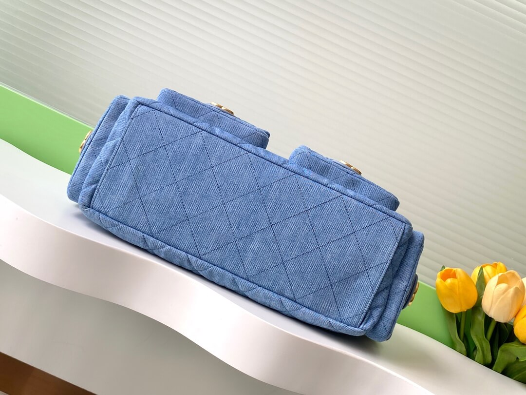 Chanel 25 Hobo Washed Denim with Aged Gold Hardware Small - Medium Shoulder Bag Blue - Image 18