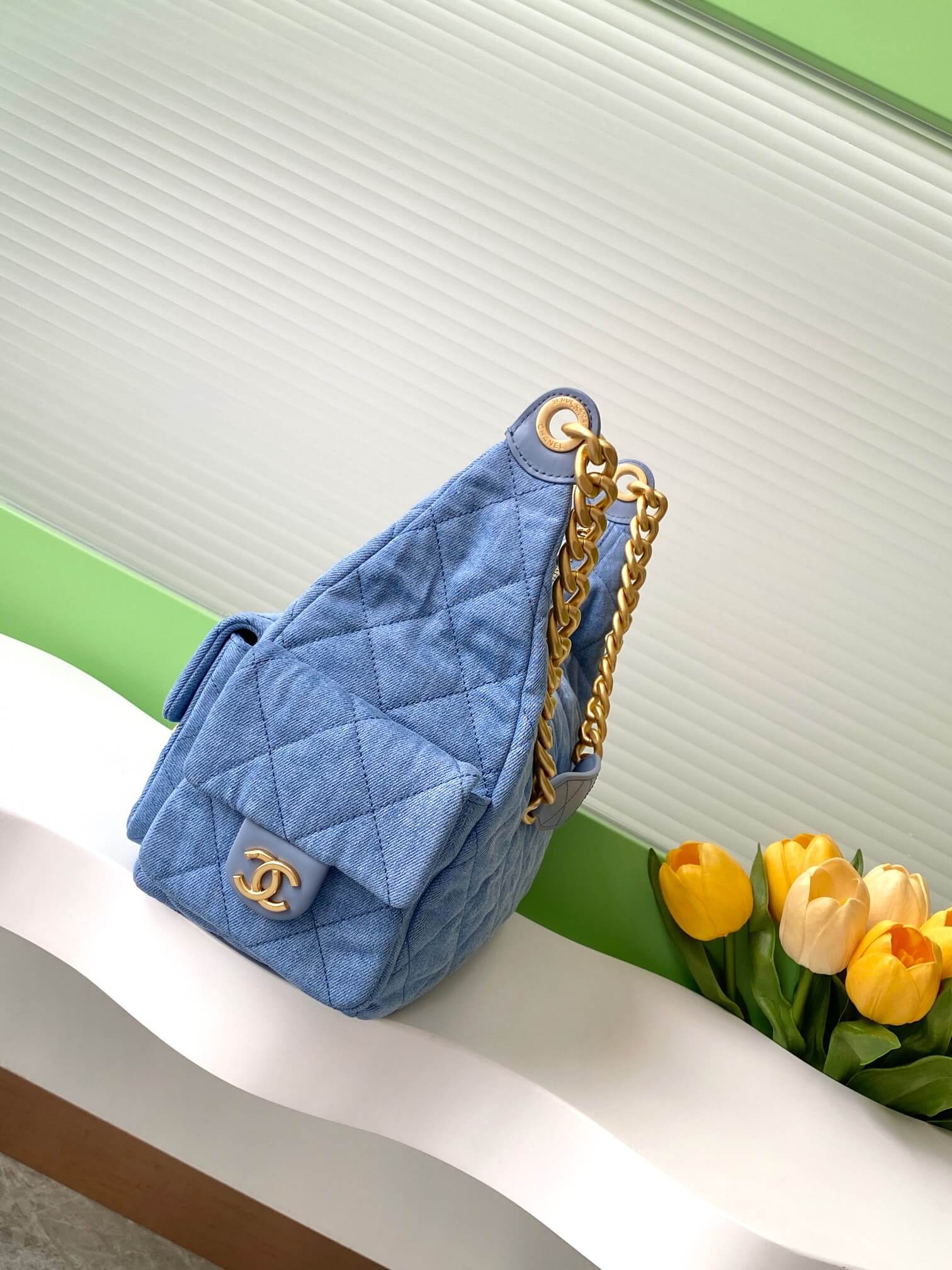Chanel 25 Hobo Washed Denim with Aged Gold Hardware Small - Medium Shoulder Bag Blue - Image 17