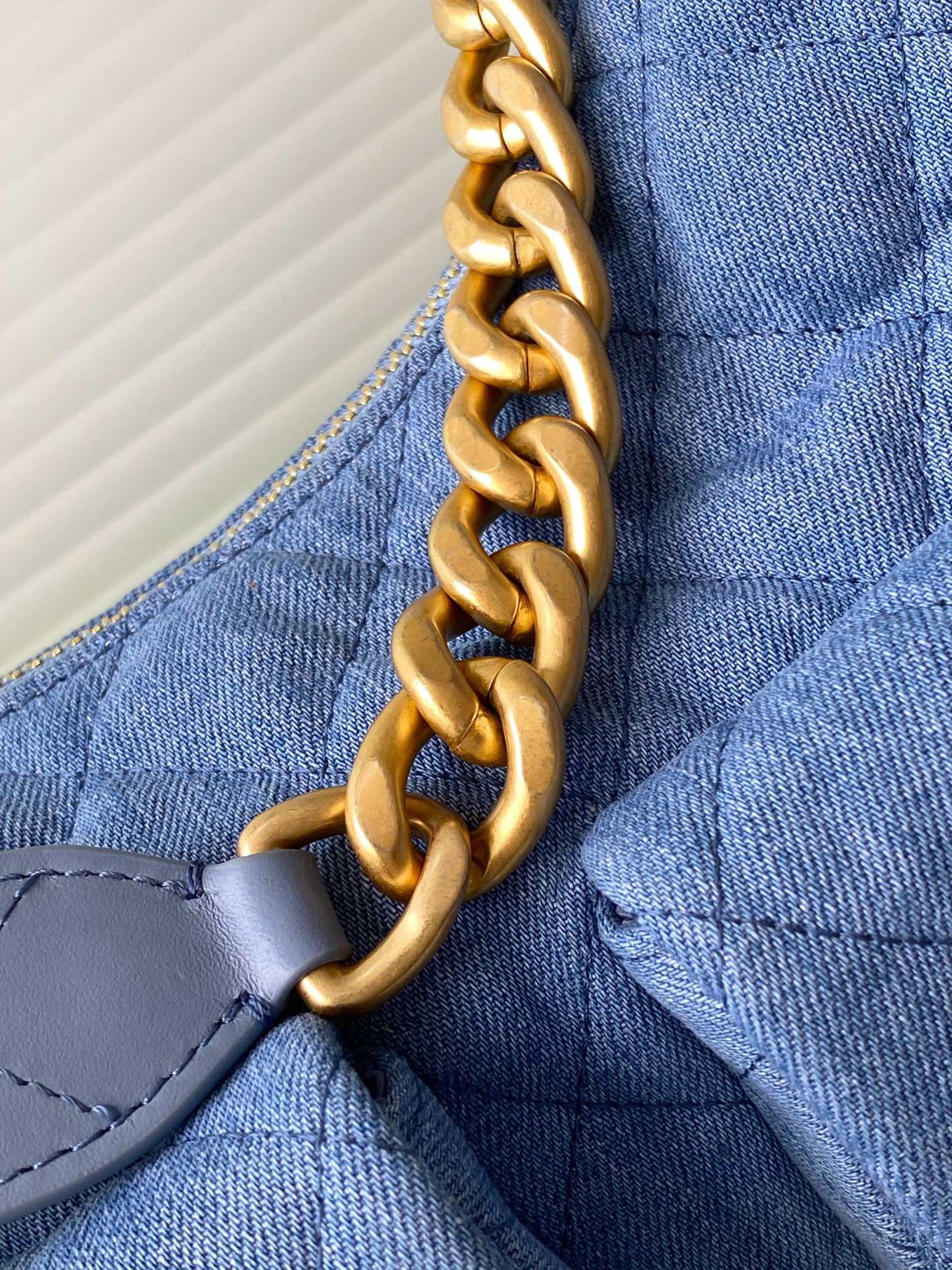 Chanel 25 Hobo Washed Denim with Aged Gold Hardware Small - Medium Shoulder Bag Blue - Image 7