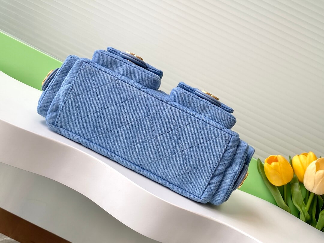 Chanel 25 Hobo Washed Denim with Aged Gold Hardware Small - Medium Shoulder Bag Blue - Image 9