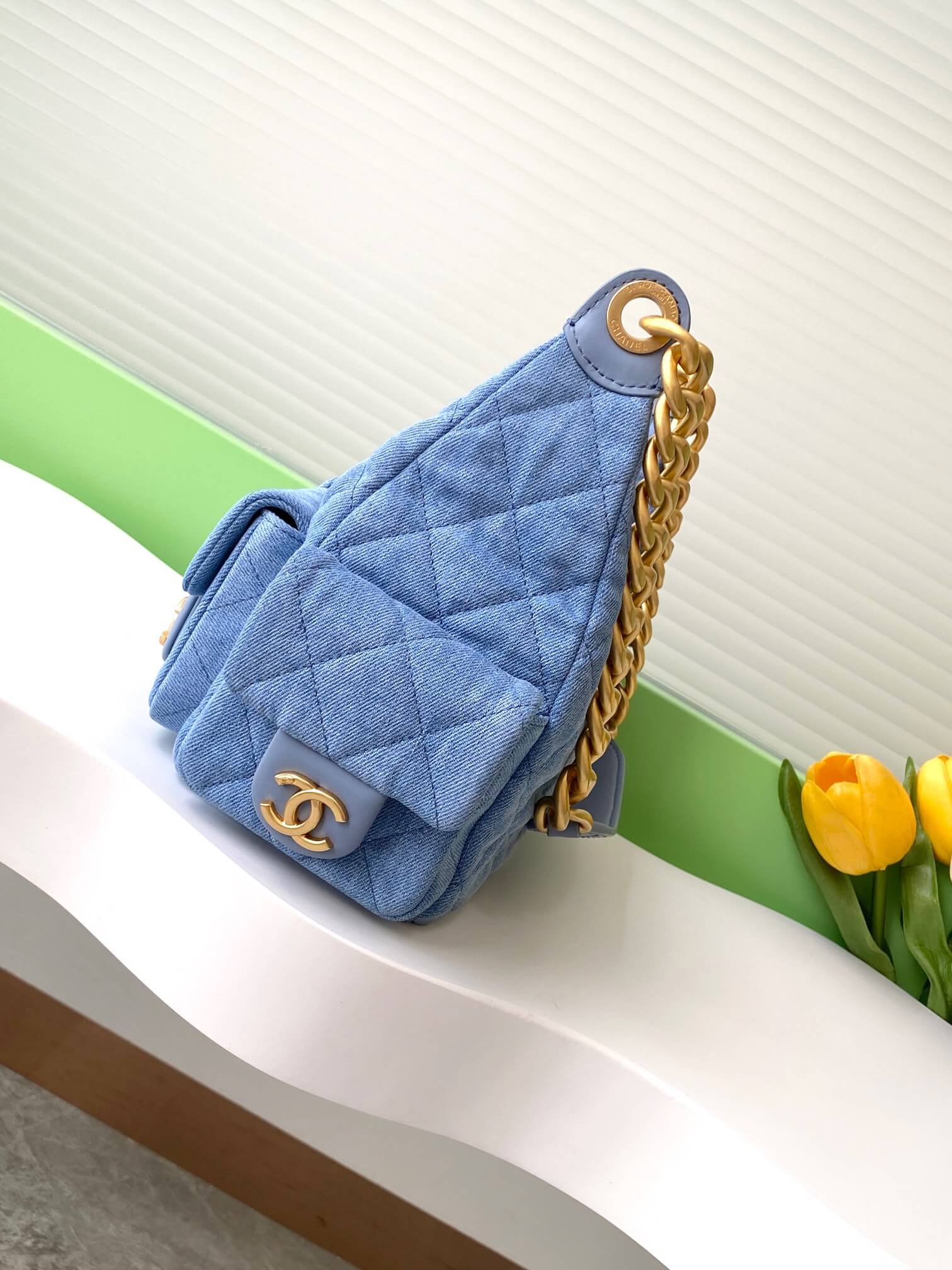 Chanel 25 Hobo Washed Denim with Aged Gold Hardware Small - Medium Shoulder Bag Blue - Image 8