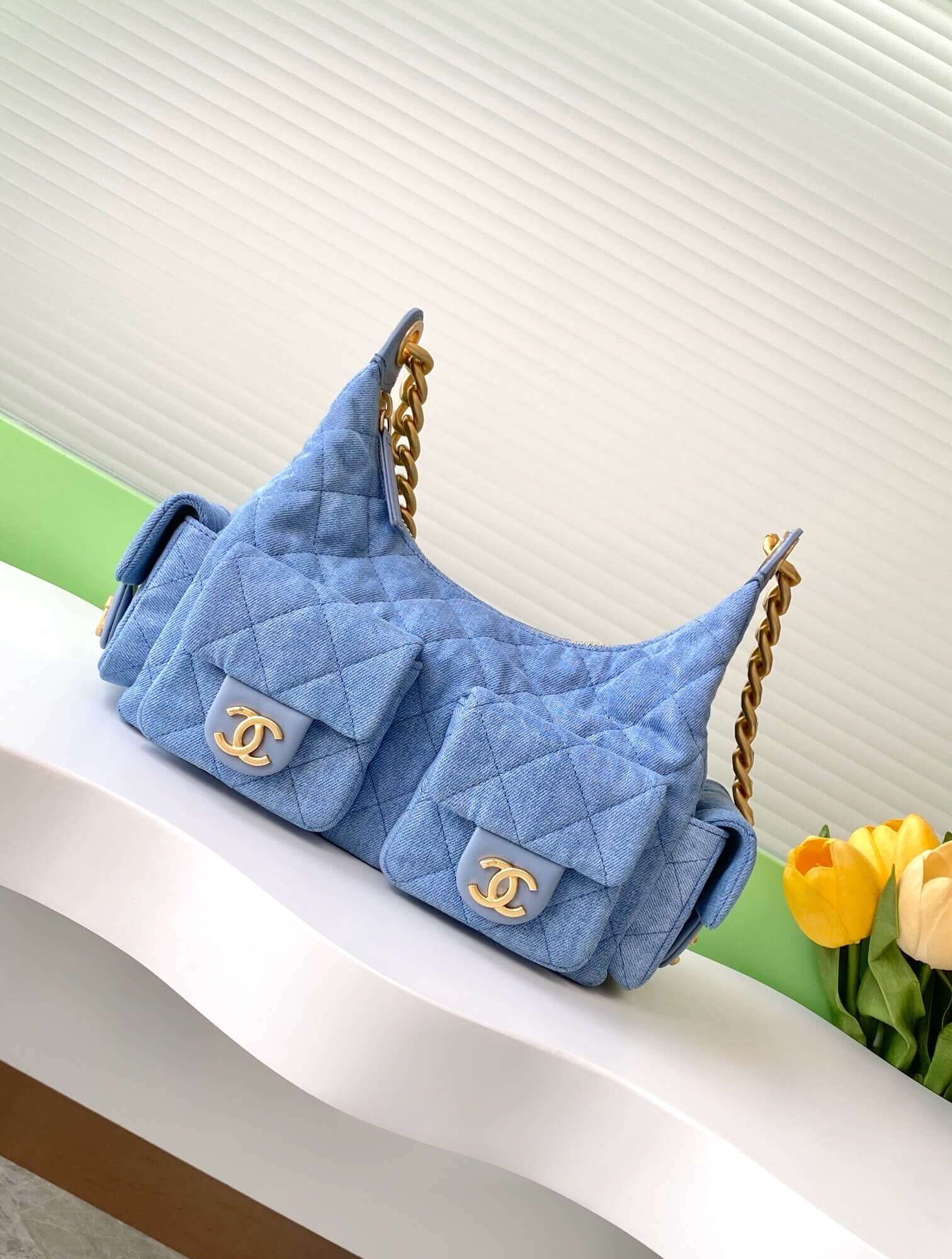 Chanel 25 Hobo Washed Denim with Aged Gold Hardware Small - Medium Shoulder Bag Blue