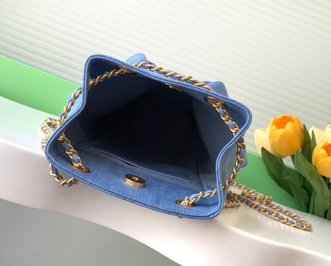 Chanel 25 Medium Backpack Bag Denim Chain Shoulder Straps - Image 4