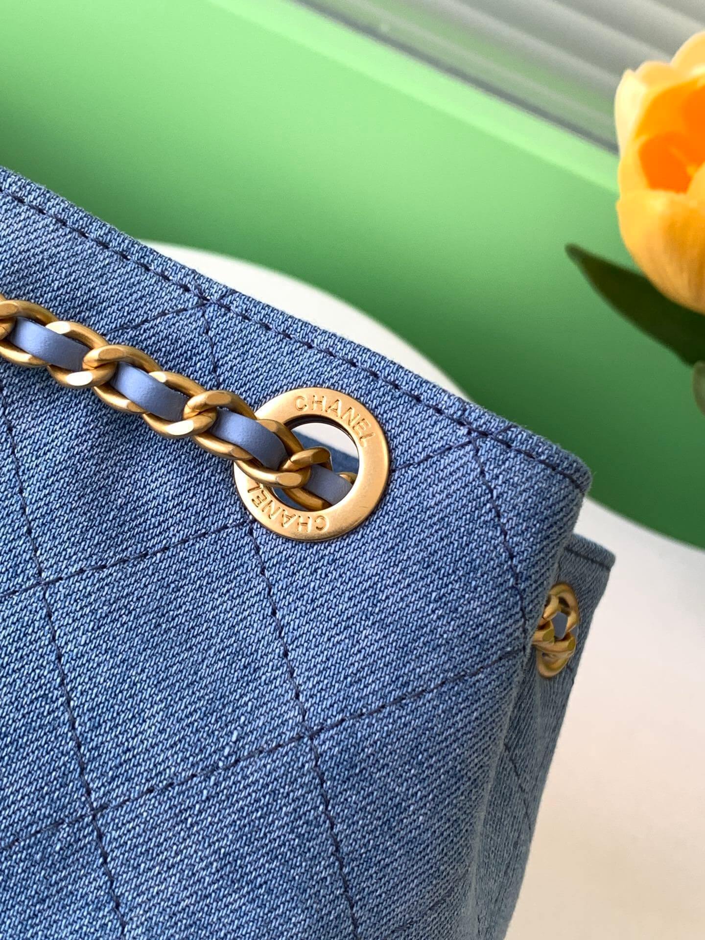 Chanel 25 Medium Backpack Bag Denim Chain Shoulder Straps - Image 7