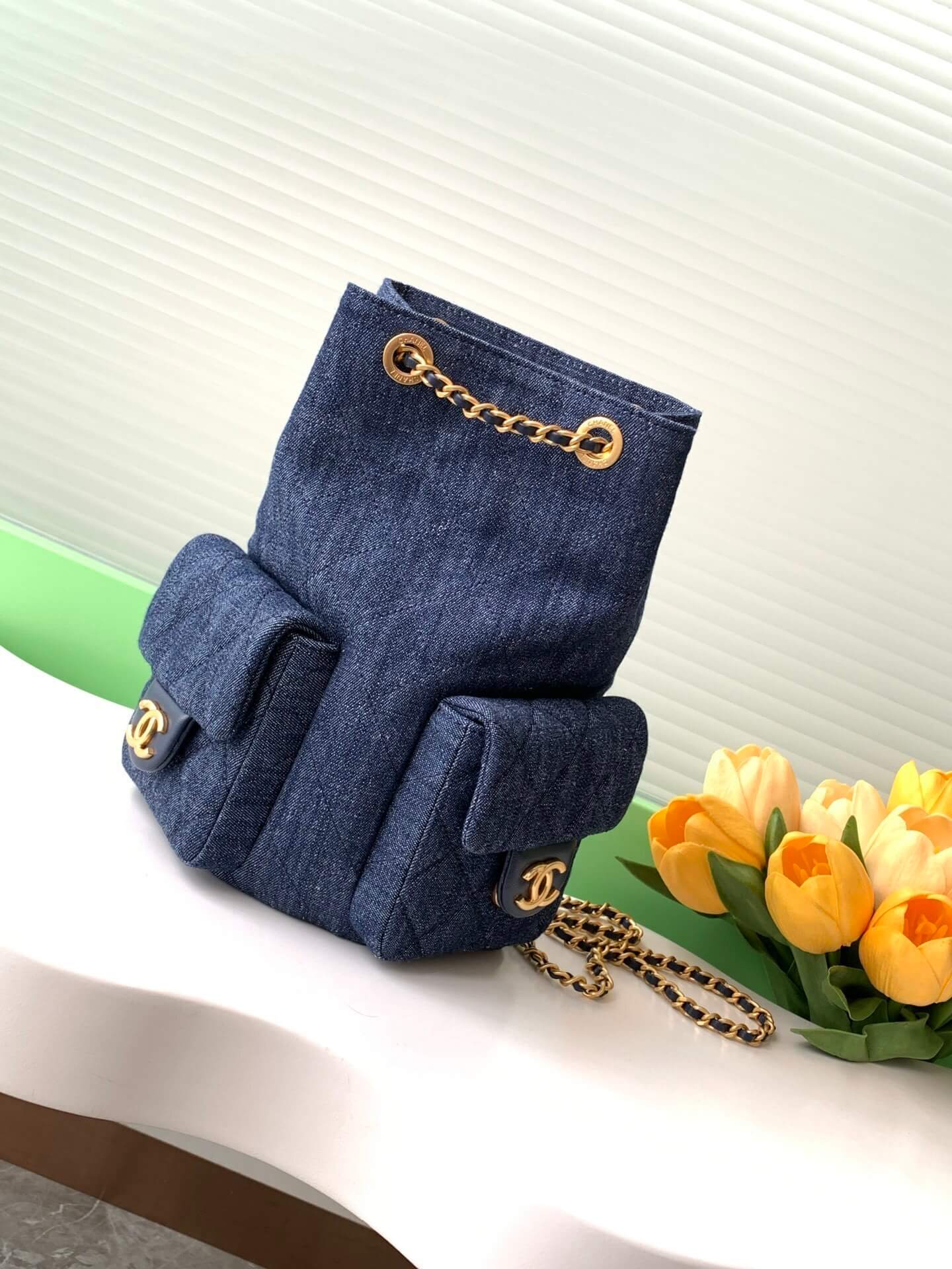 Chanel 25 Medium Backpack Bag Denim Chain Shoulder Straps - Image 10