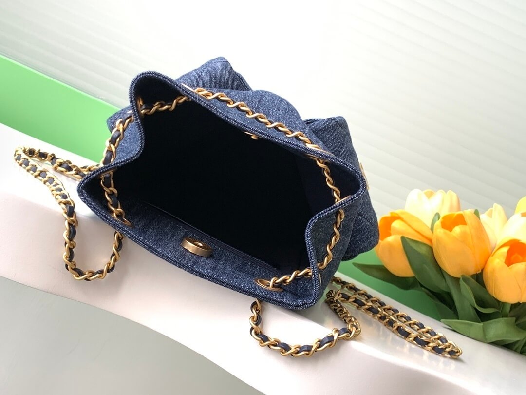 Chanel 25 Medium Backpack Bag Denim Chain Shoulder Straps - Image 13
