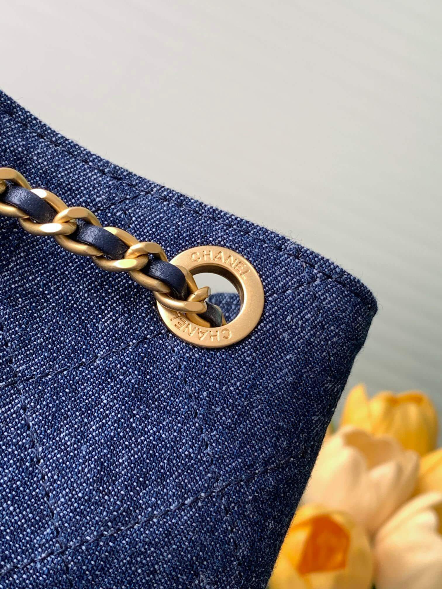 Chanel 25 Medium Backpack Bag Denim Chain Shoulder Straps - Image 17