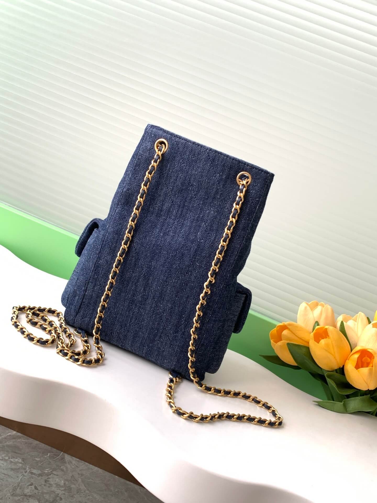 Chanel 25 Medium Backpack Bag Denim Chain Shoulder Straps - Image 11