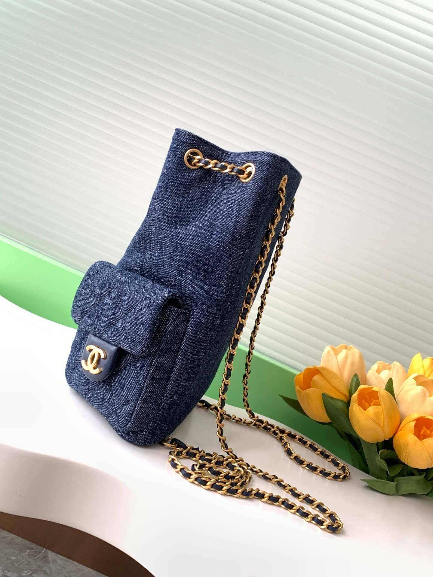 Chanel 25 Medium Backpack Bag Denim Chain Shoulder Straps - Image 12