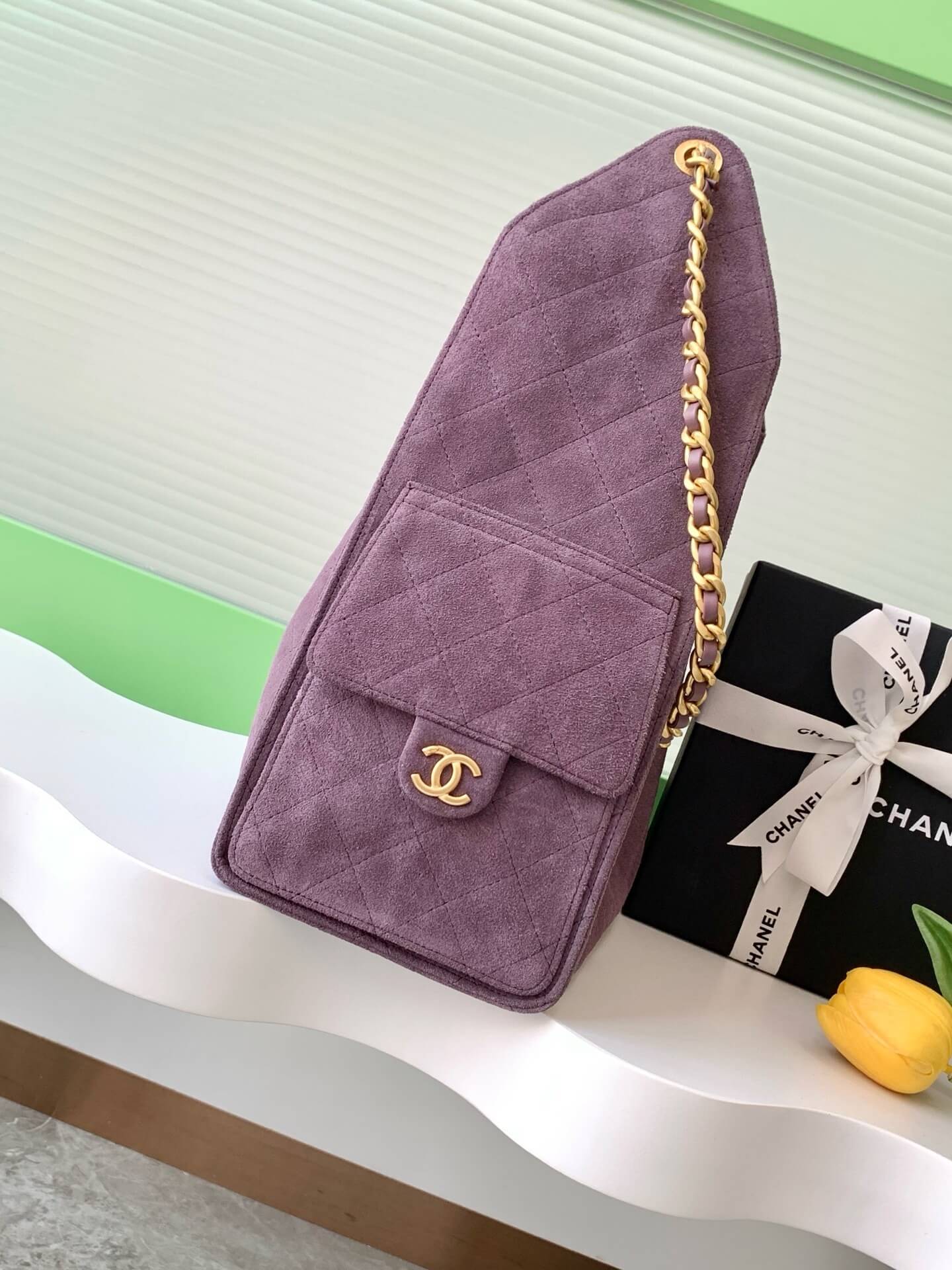 Chanel 25 Small - Medium Shoulder Handbag Suede Calfskin & Gold Metal - Image 17
