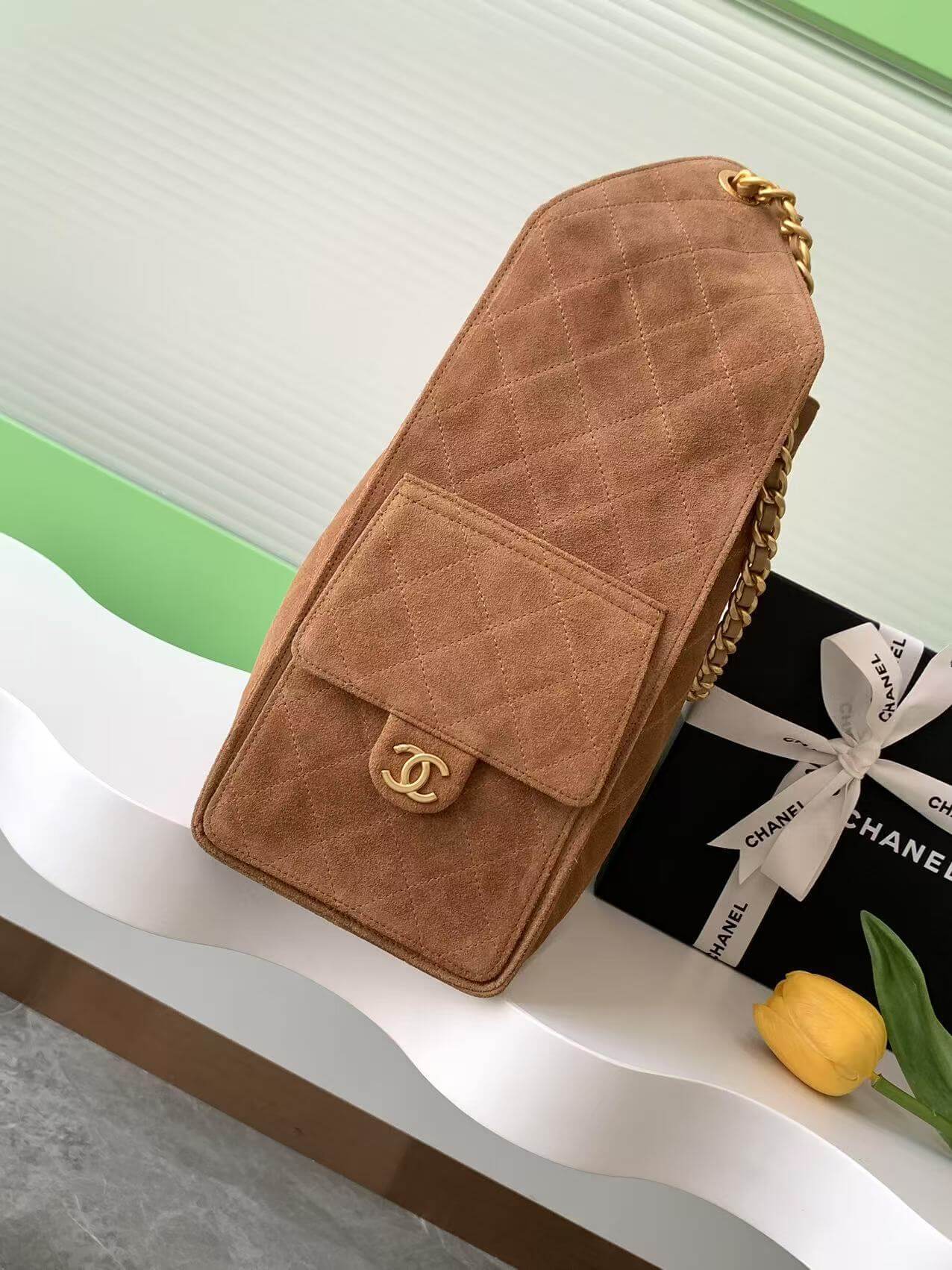 Chanel 25 Small - Medium Shoulder Handbag Suede Calfskin & Gold Metal - Image 53