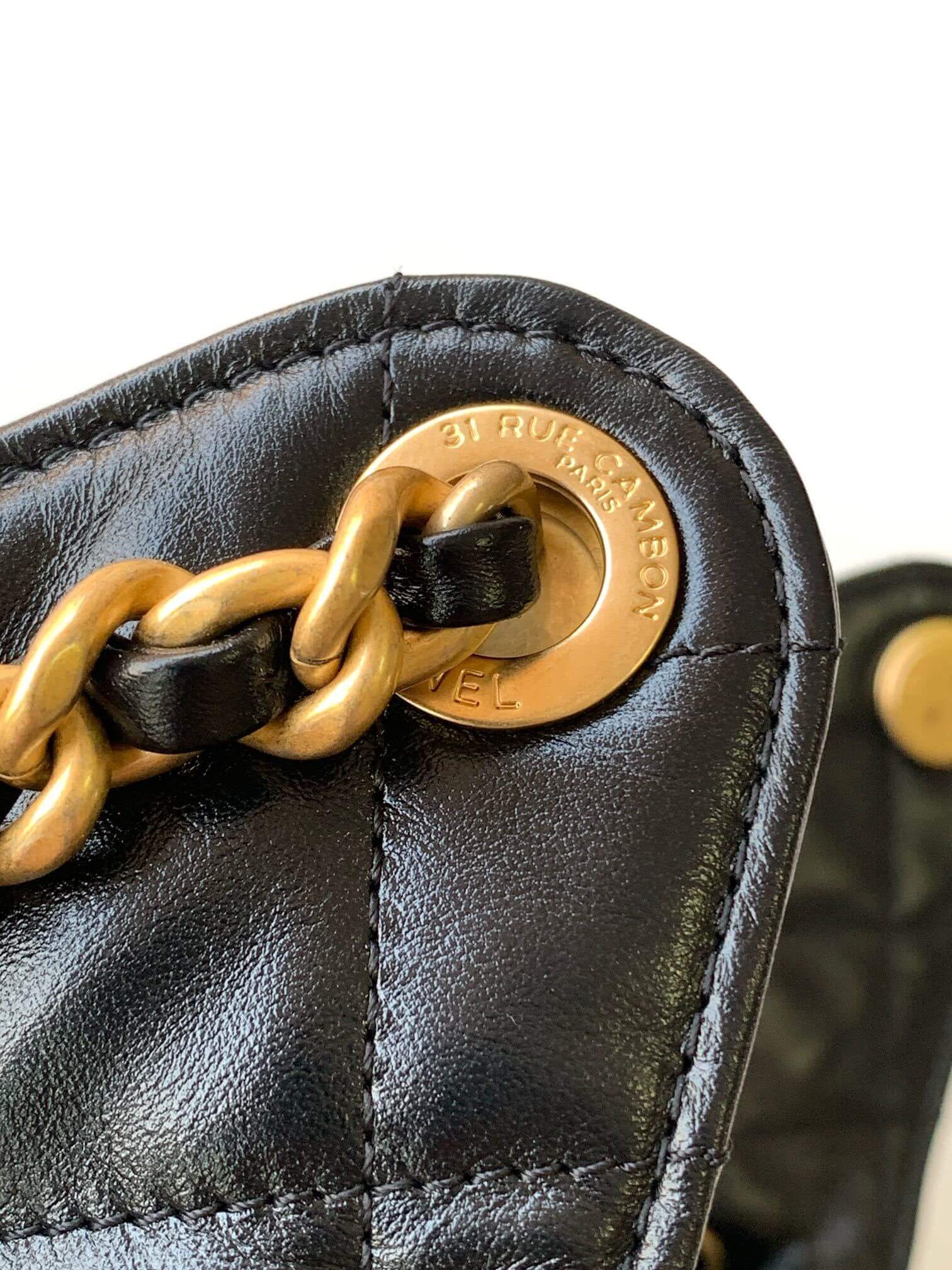 Chanel 25 Small - Medium Shoulder Handbag Shiny Crumpled Calfskin, Gold-Tone & Ruthenium-Finish Metal Black - Image 15