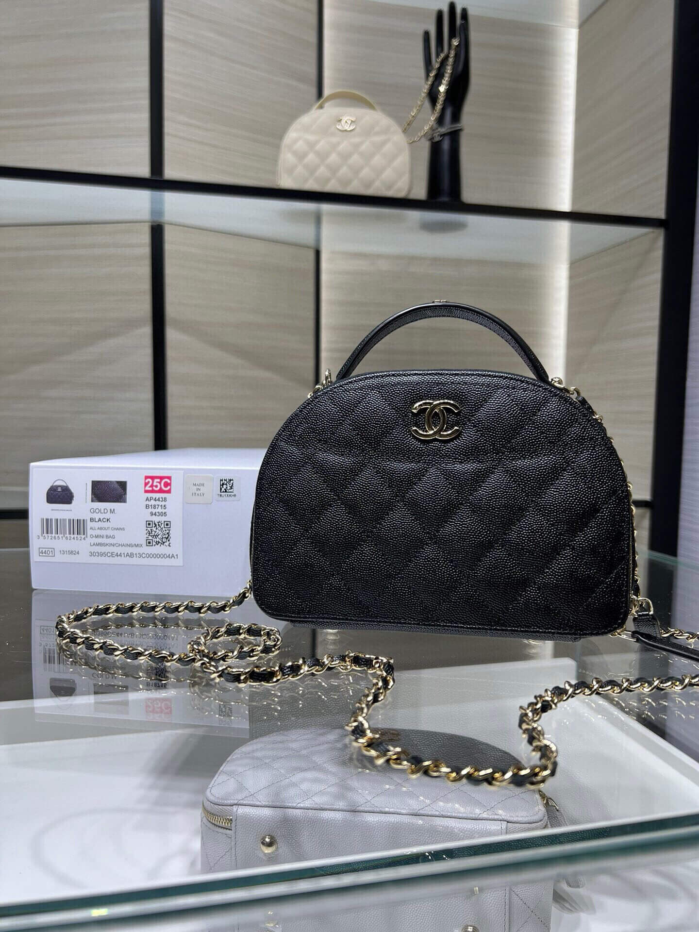 Chanel 25C Top Handle Chain Vanity Case Grained Calfskin Caviar Leather Shoulder Crossbody Handbag