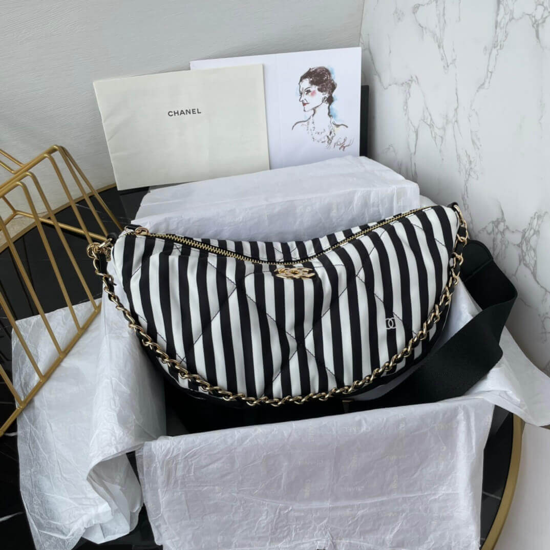 Chanel CC Convertible Chain Zip Hobo Quilted Printed Nylon Shoulder Crossbody Bag