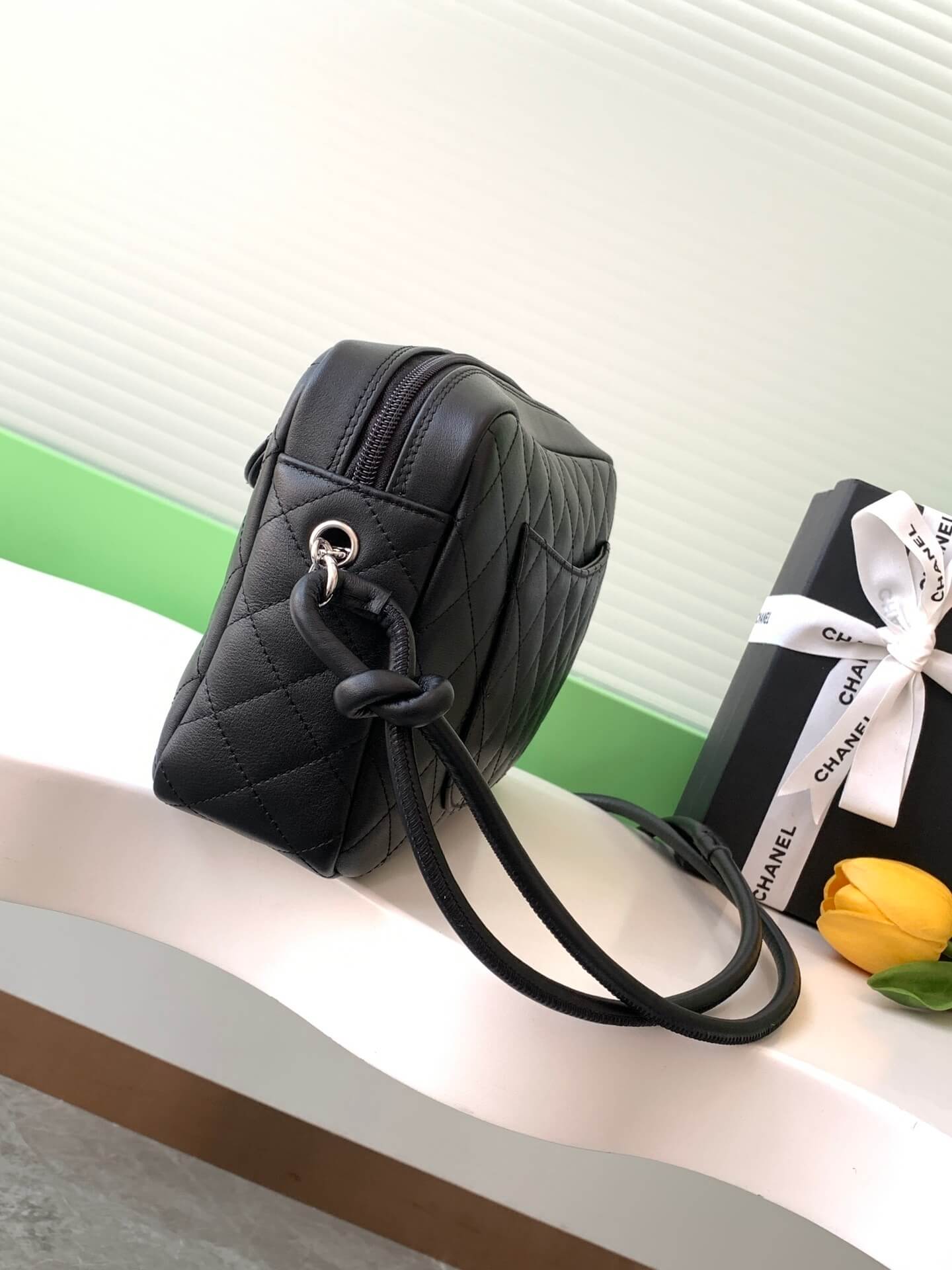 Chanel Cambon Camera Bag with Maxi Logo in Black Lambskin Leather Shoulder Crossbody - Image 25