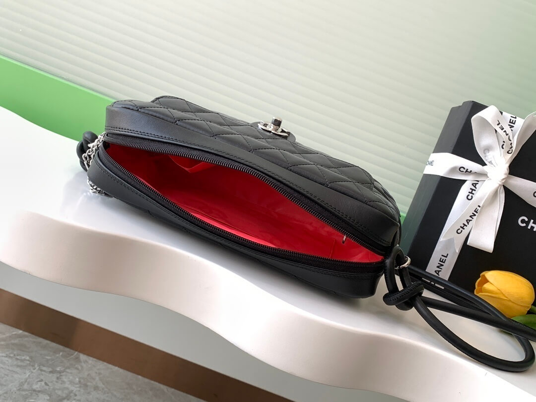 Chanel Cambon Camera Bag with Maxi Logo in Black Lambskin Leather Shoulder Crossbody - Image 20