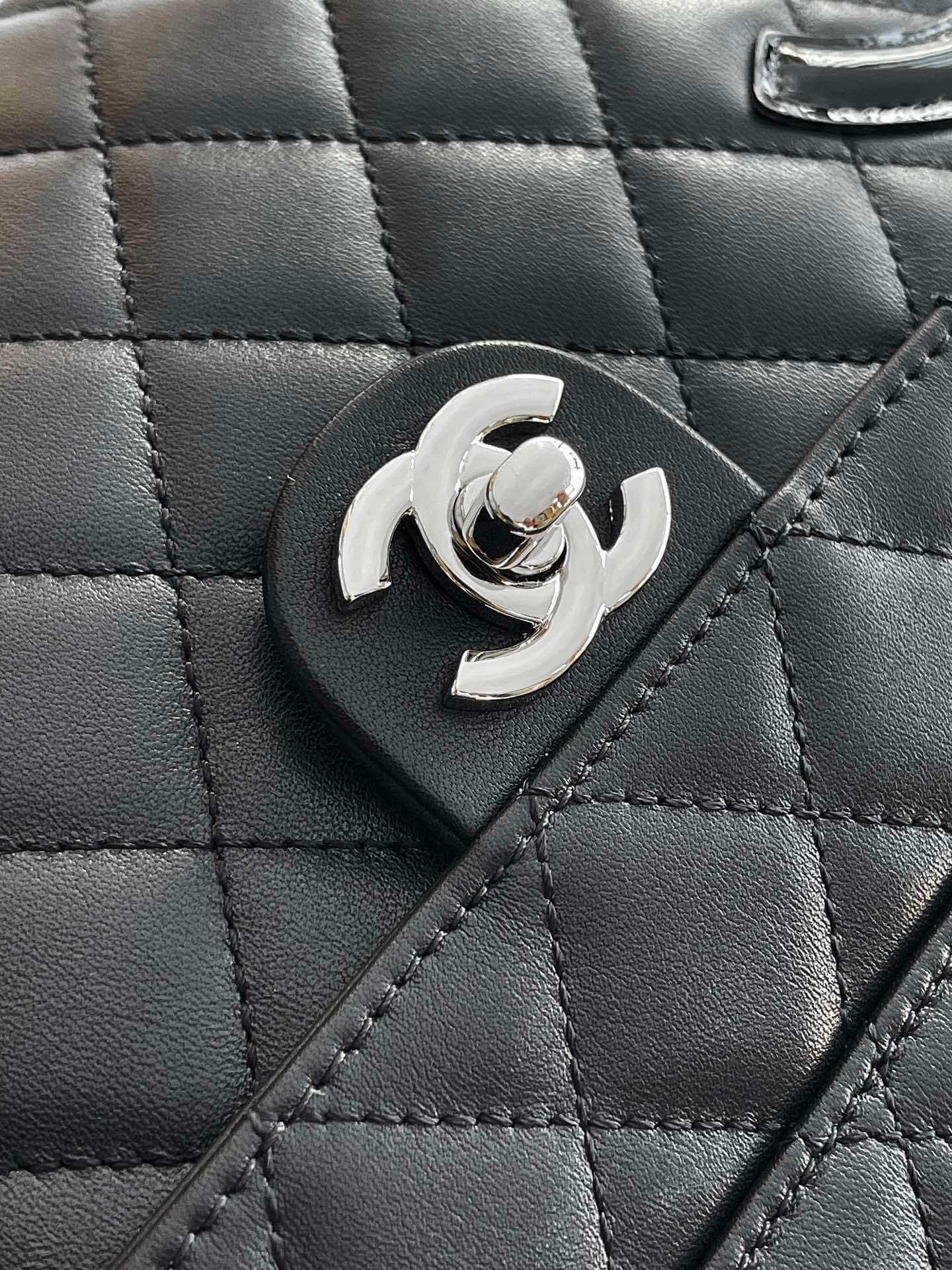 Chanel Cambon Camera Bag with Maxi Logo in Black Lambskin Leather Shoulder Crossbody - Image 33