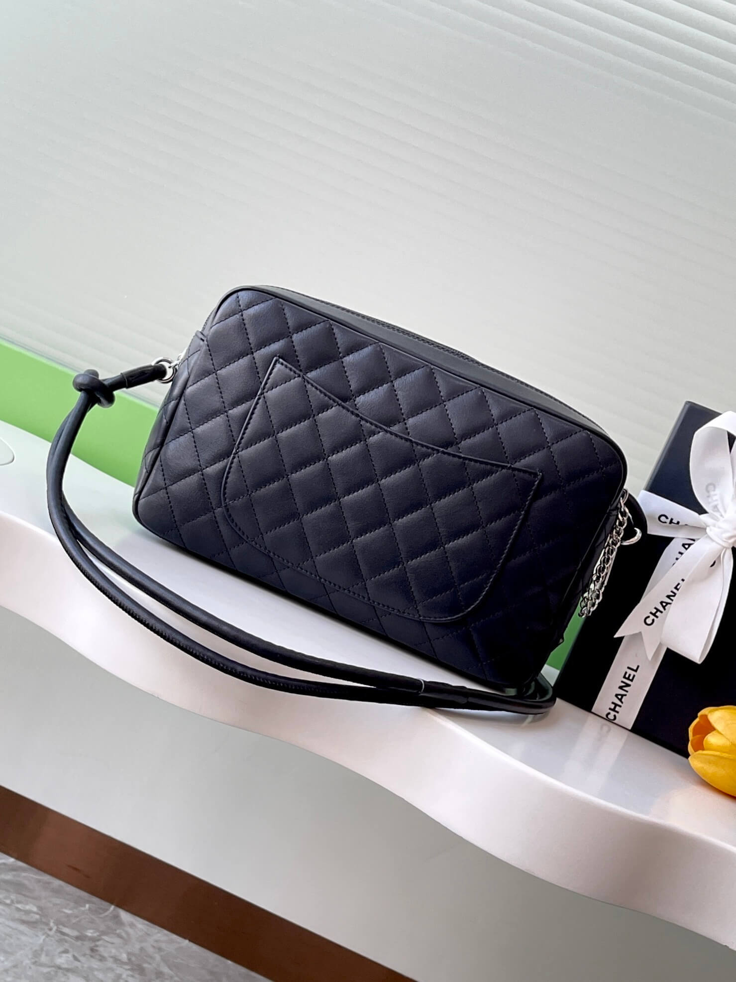 Chanel Cambon Camera Bag with Maxi Logo in Black Lambskin Leather Shoulder Crossbody - Image 28