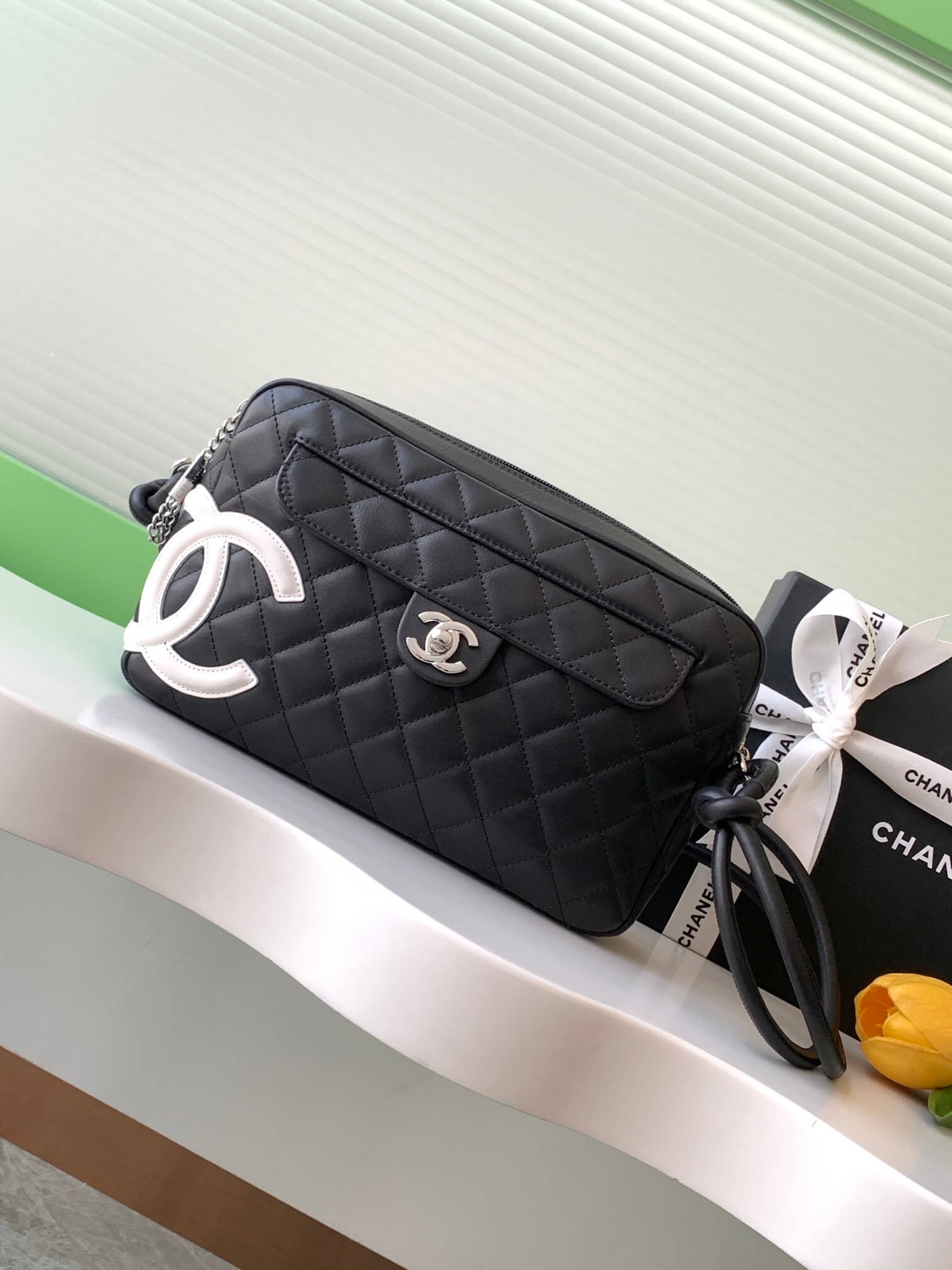 Chanel Cambon Camera Bag with Maxi Logo in Black Lambskin Leather Shoulder Crossbody - Image 36