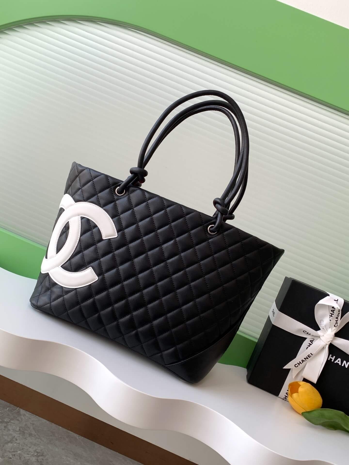 Chanel Cambon Ligne Crafted Soft Calfskin leather Tote Shoulder Handbag