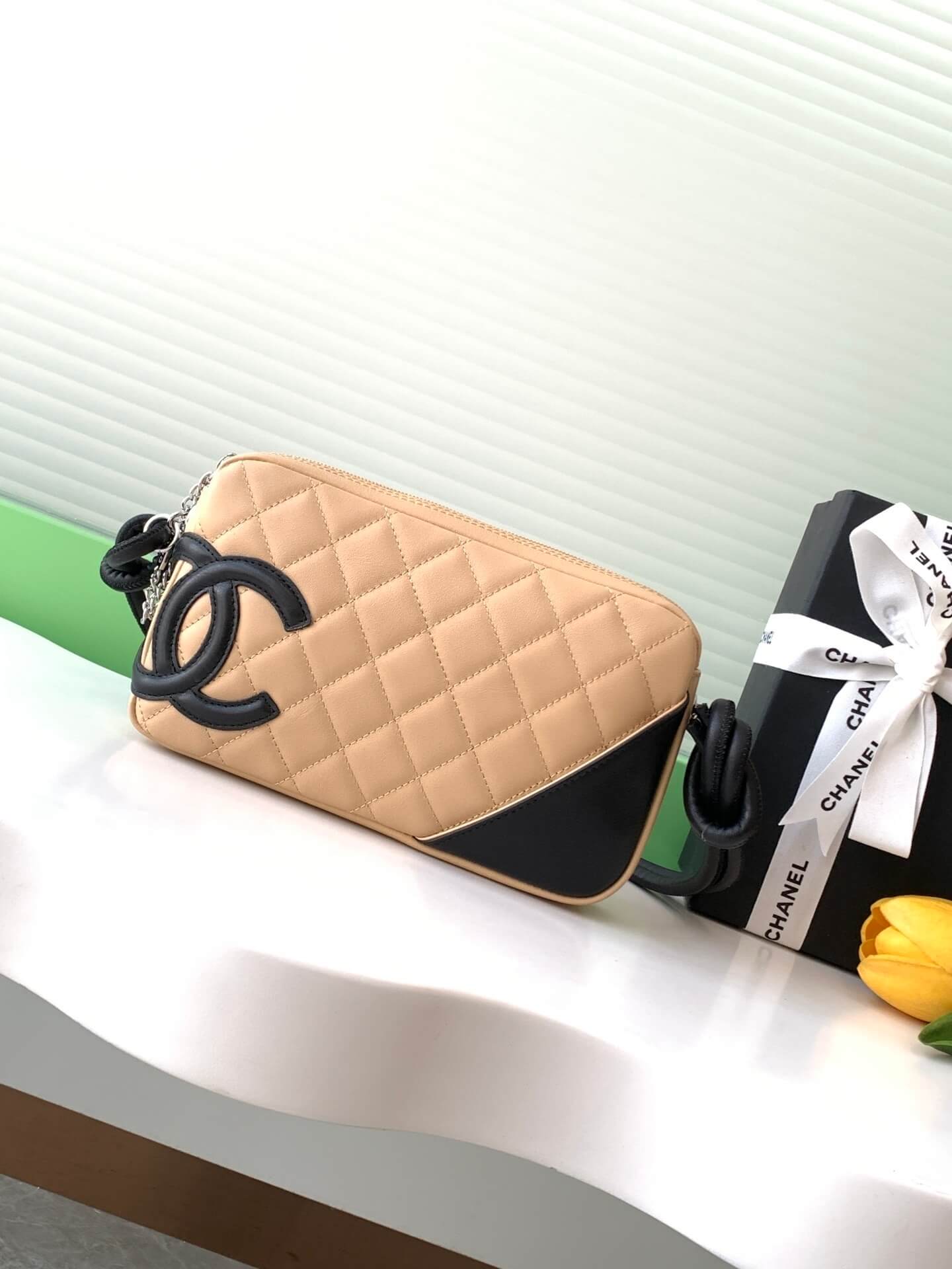 Chanel Cambon Ligne Small Pochette Lambskin Leather Shoulder Handbag