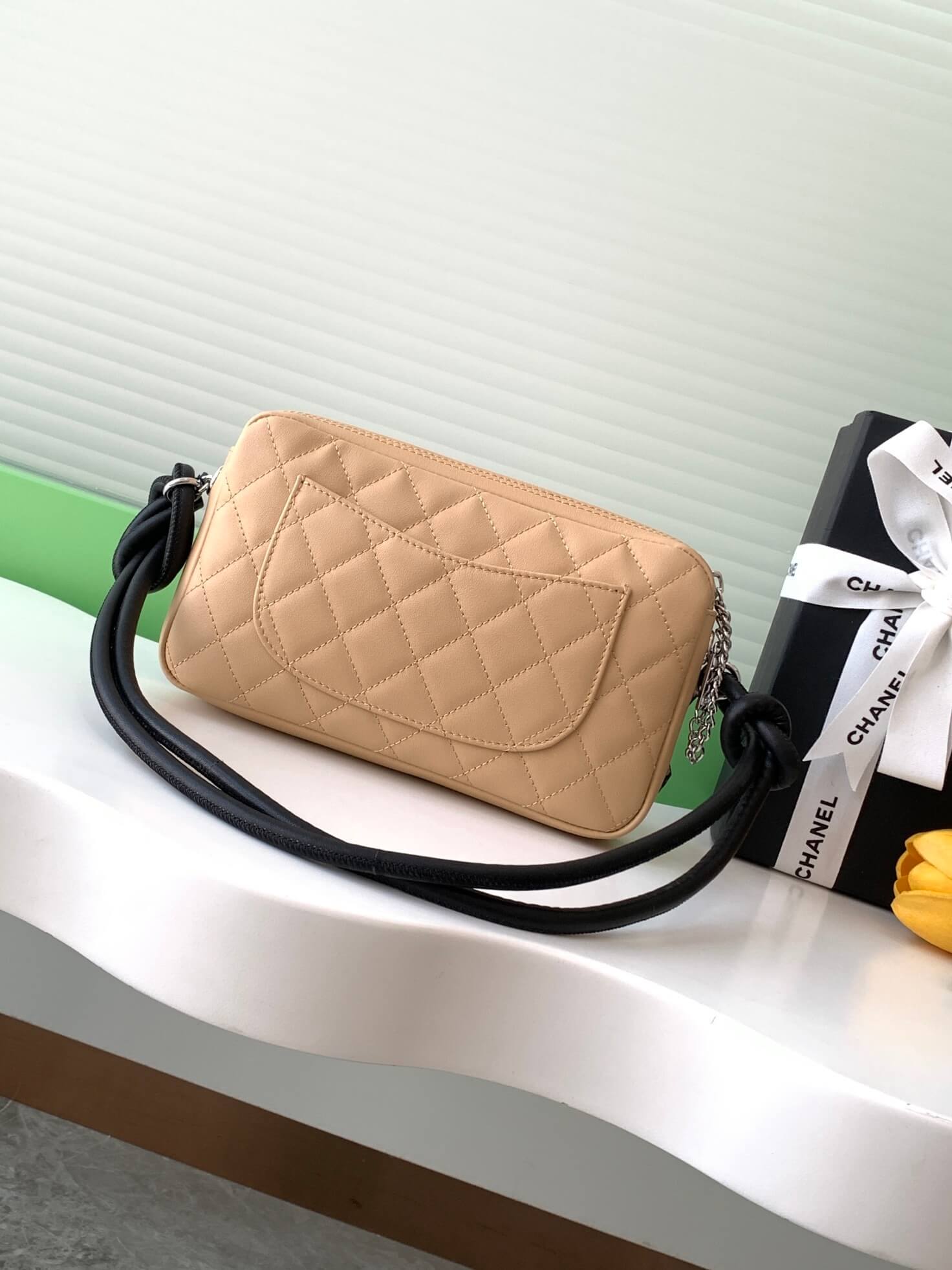 Chanel Cambon Ligne Small Pochette Lambskin Leather Shoulder Handbag - Image 3