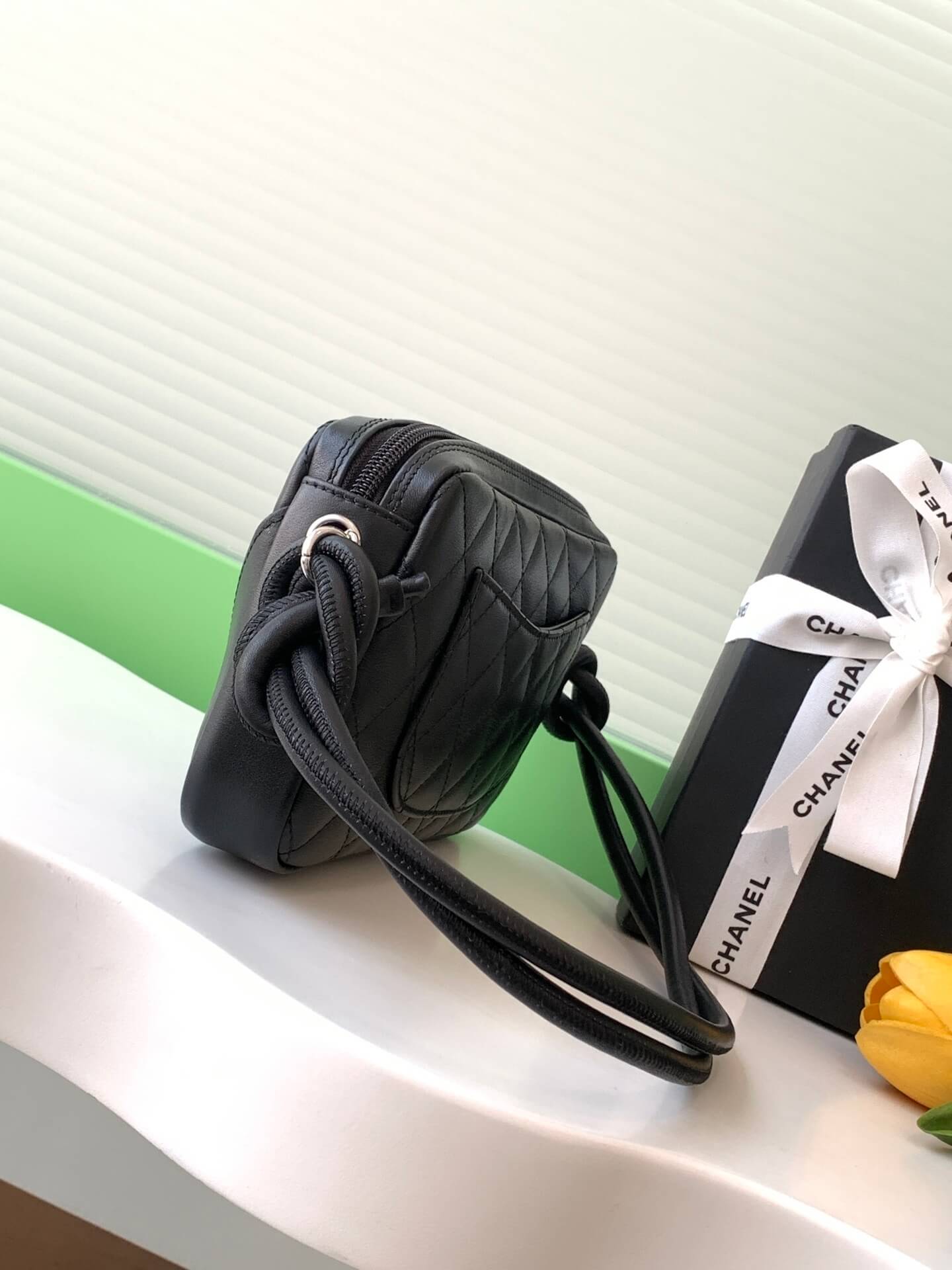 Chanel Cambon Ligne Small Pochette Lambskin Leather Shoulder Handbag - Image 36