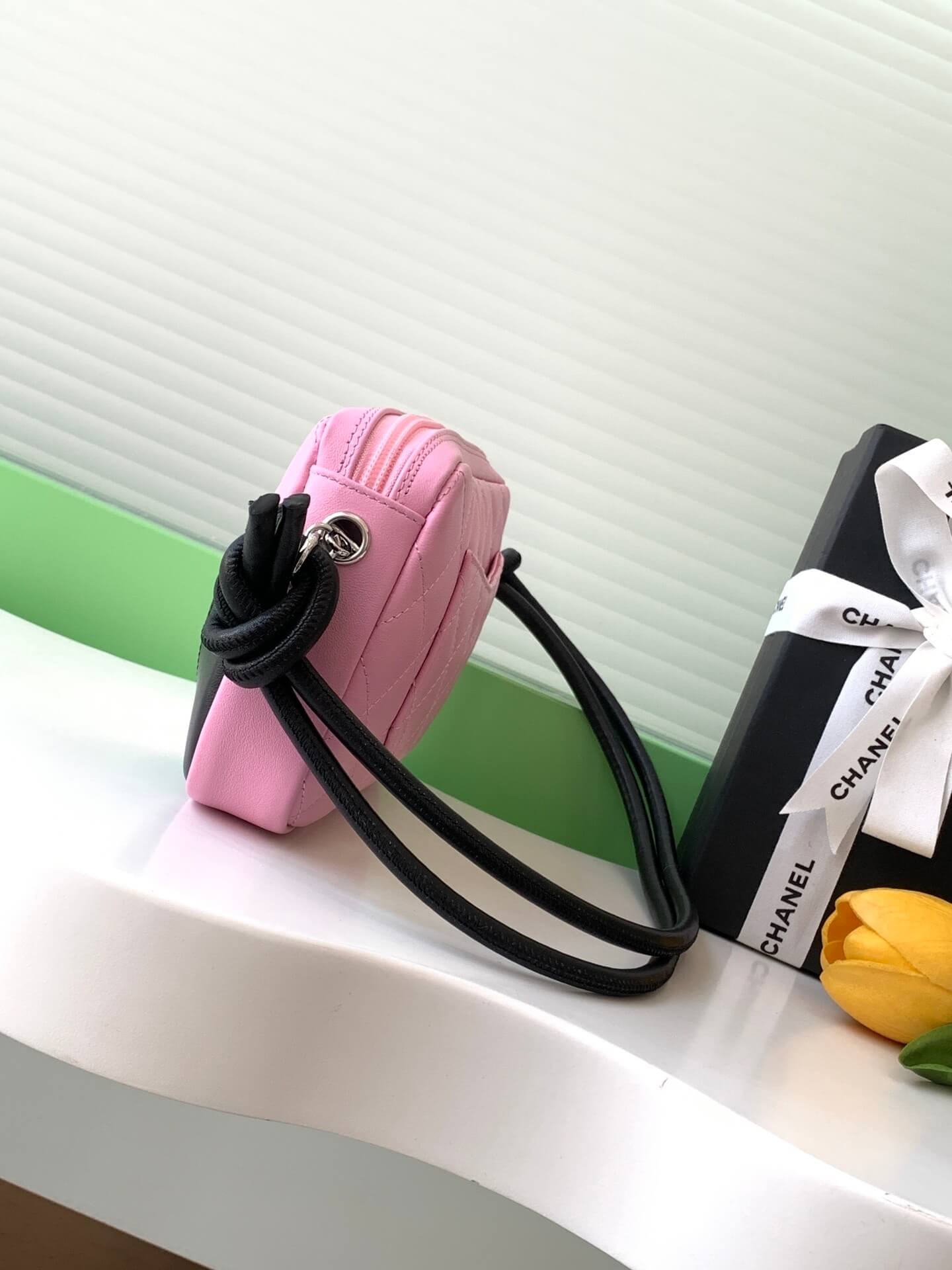 Chanel Cambon Ligne Small Pochette Lambskin Leather Shoulder Handbag - Image 18