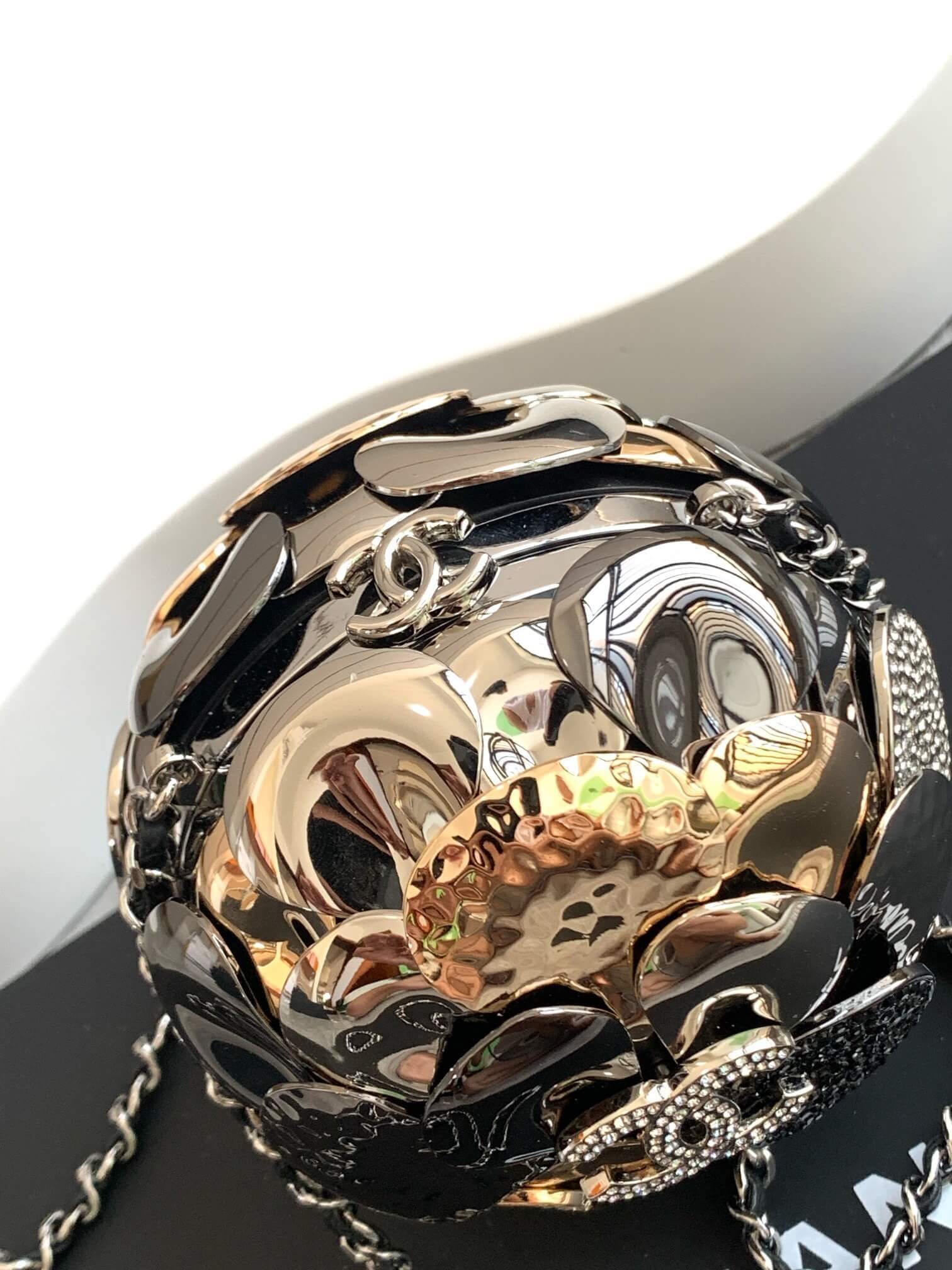 Chanel Camellia Ball Minaudière Shoulder Crossbody Bag Gold-tone / Silver-tone/ruthenium - Image 7