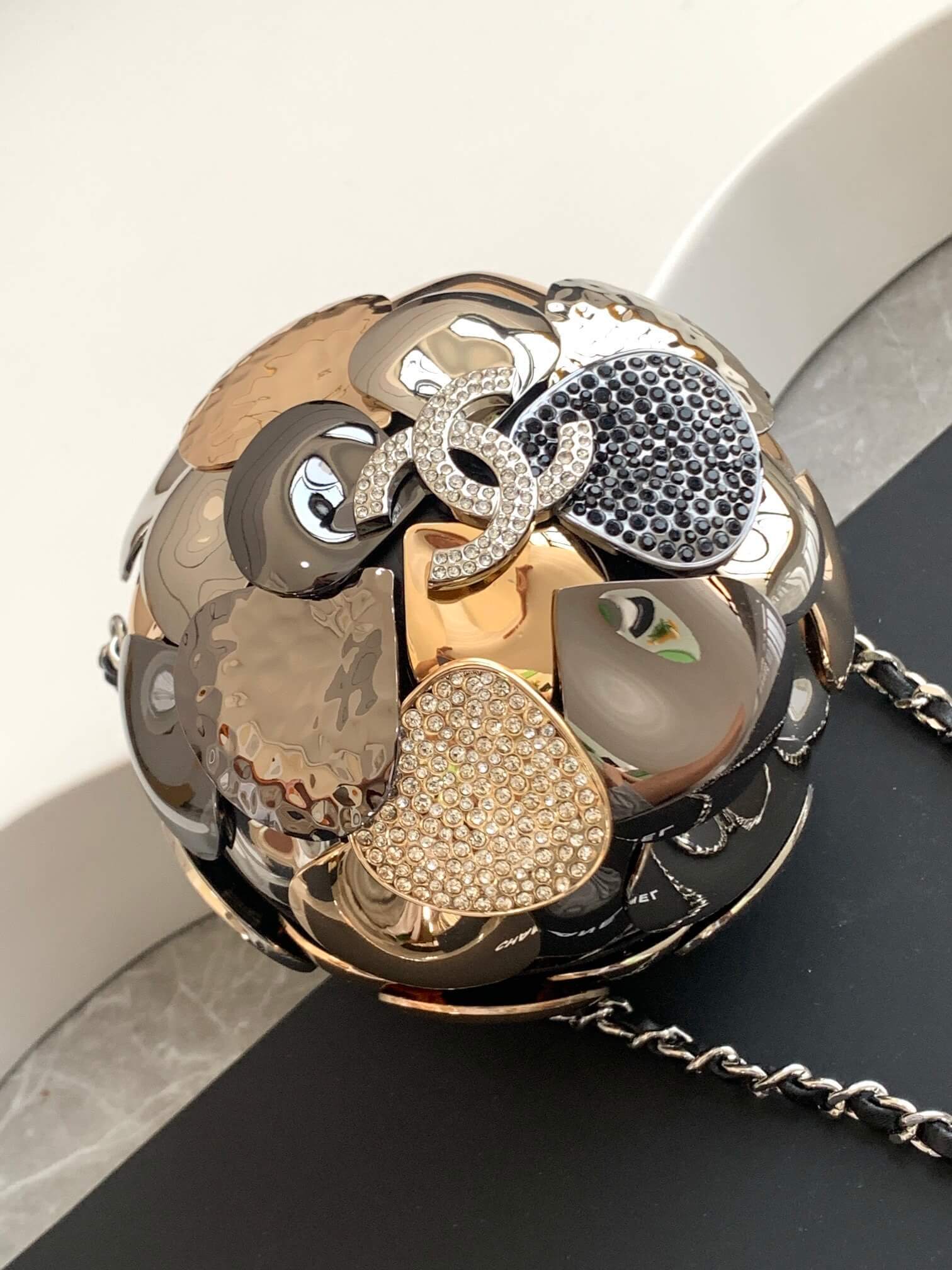Chanel Camellia Ball Minaudière Shoulder Crossbody Bag Gold-tone / Silver-tone/ruthenium - Image 4