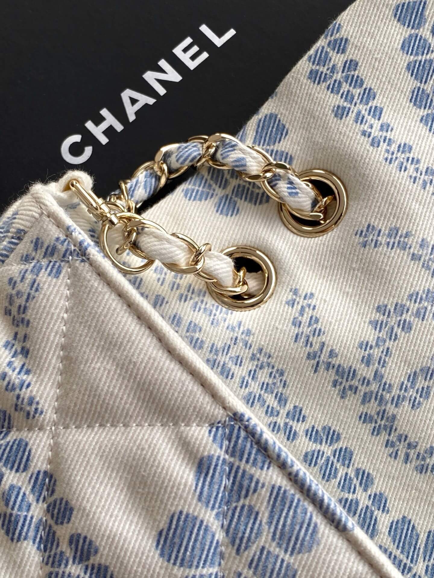 Chanel Coco Beach Flab Shoulder Bag Printed Denim and & Gold-Tone Metal Hardware - Image 16
