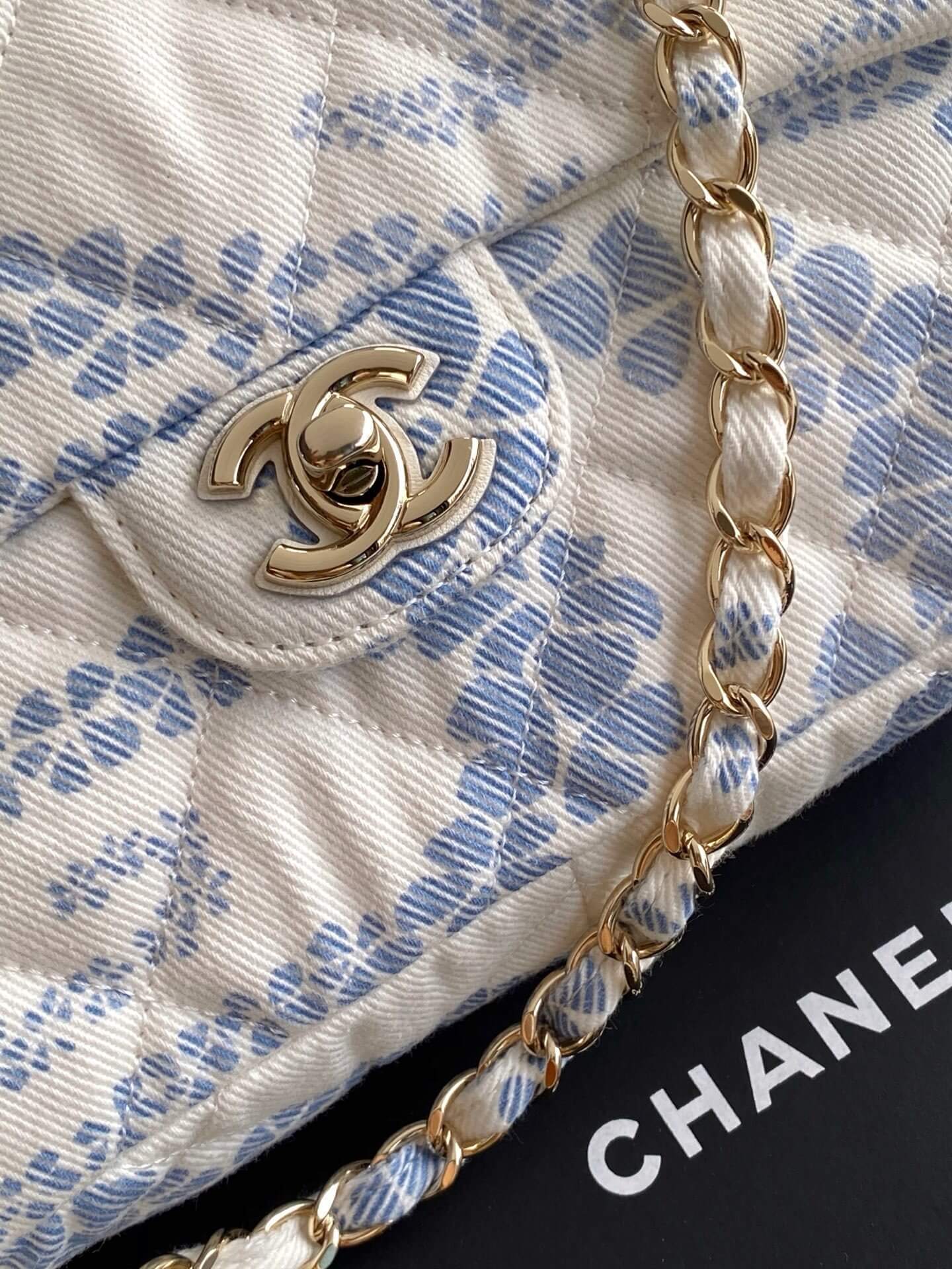 Chanel Coco Beach Flab Shoulder Bag Printed Denim and & Gold-Tone Metal Hardware - Image 15