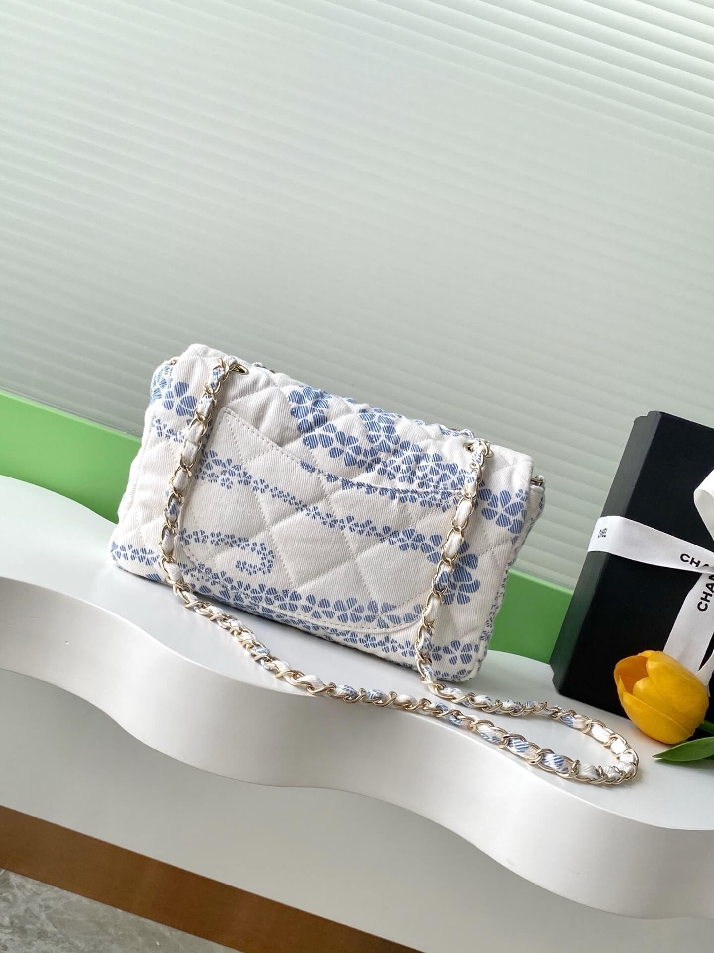 Chanel Coco Beach Flab Shoulder Bag Printed Denim and & Gold-Tone Metal Hardware - Image 11