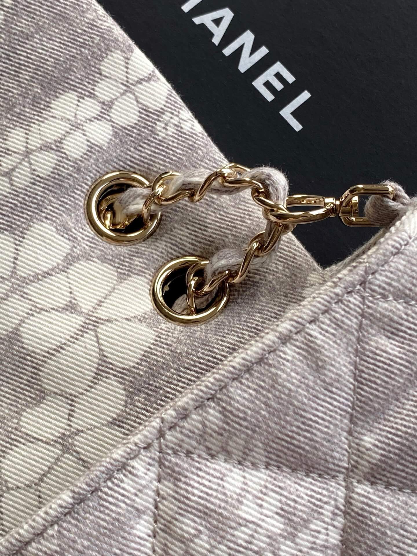 Chanel Coco Beach Flab Shoulder Bag Printed Denim and & Gold-Tone Metal Hardware - Image 5