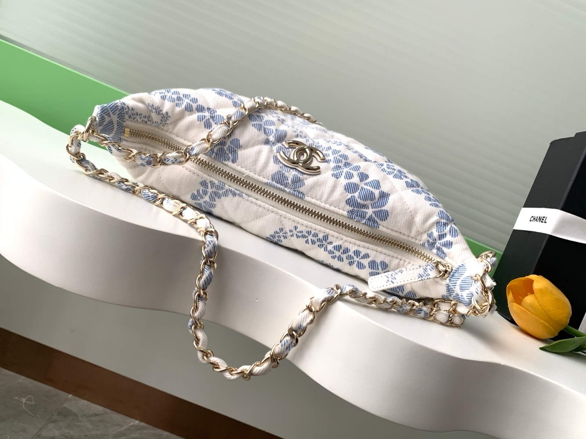 Chanel Coco Beach Hobo Shoulder Crossbody Bag Printed Denim & Gold-Tone Metal Hardware - Image 12