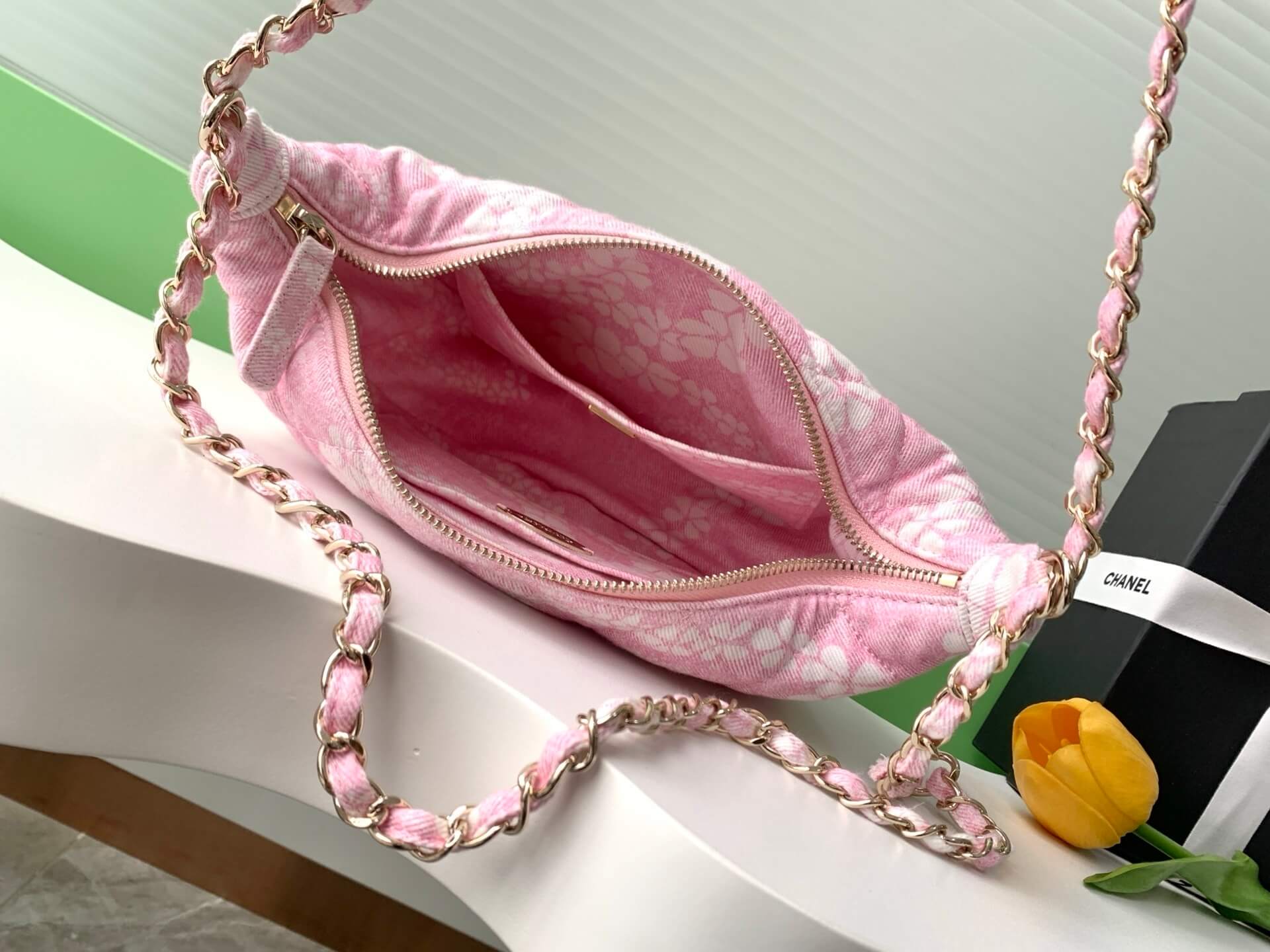 Chanel Coco Beach Hobo Shoulder Crossbody Bag Printed Denim & Gold-Tone Metal Hardware - Image 3