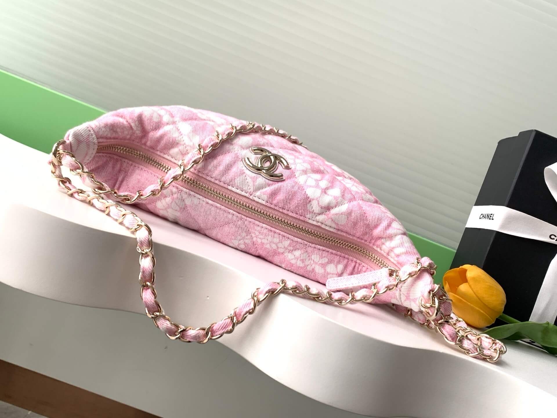 Chanel Coco Beach Hobo Shoulder Crossbody Bag Printed Denim & Gold-Tone Metal Hardware - Image 7