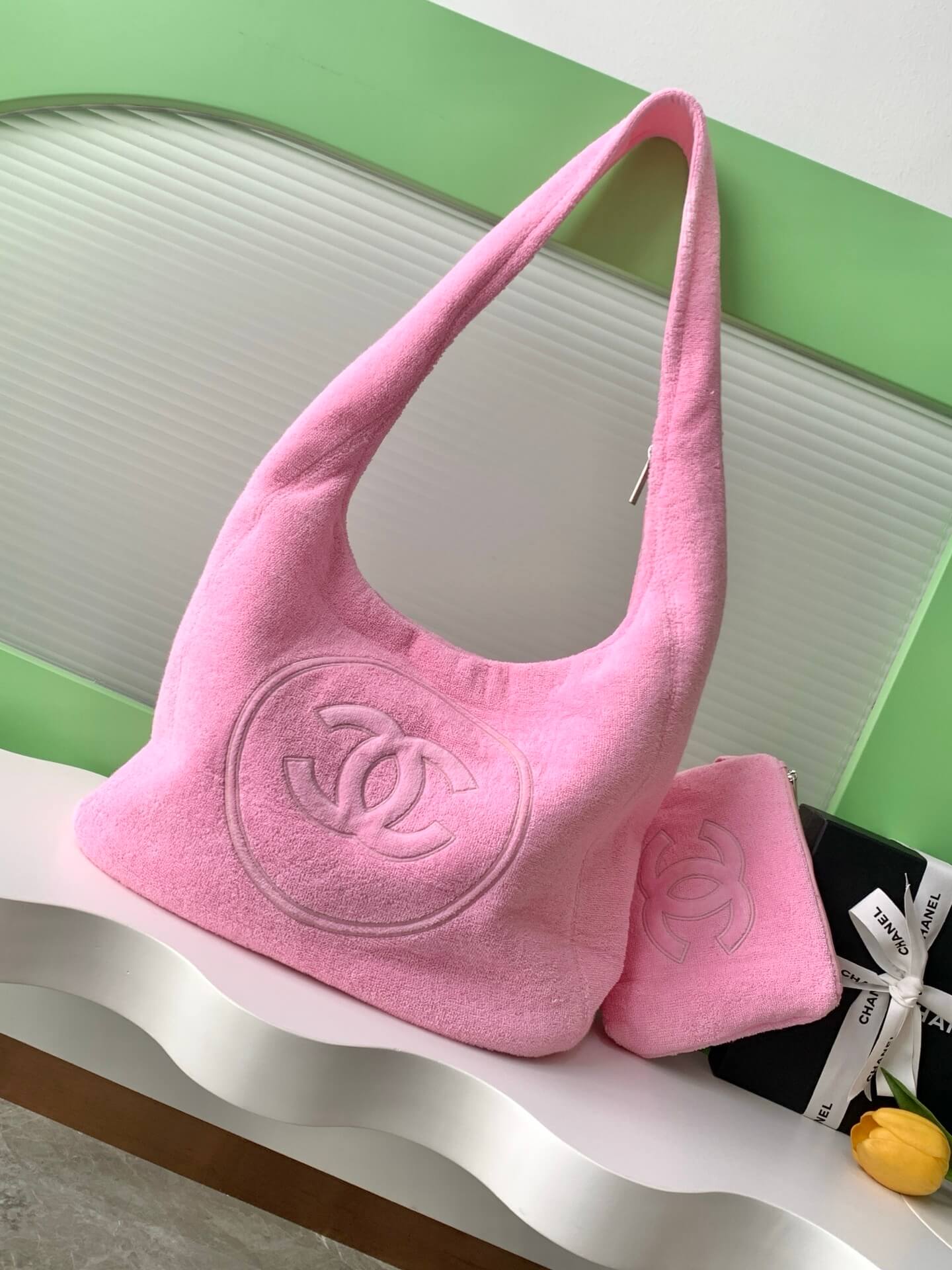 Chanel Coco Beach Hobo Terry Cloth Shoulder Bag