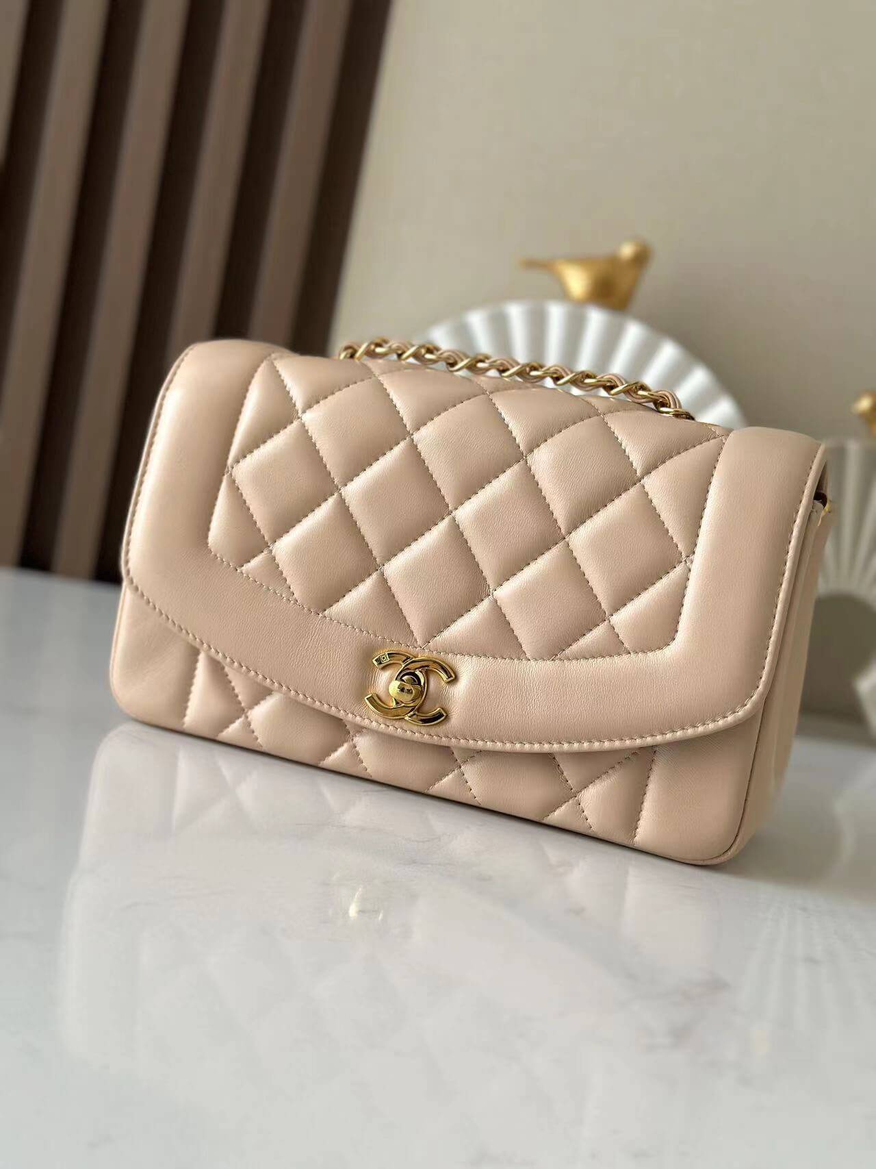 Chanel Diana Classic Single Flap lambskin Leather Gold-tone Hardware Shoulder Crossbody Bag - Image 10